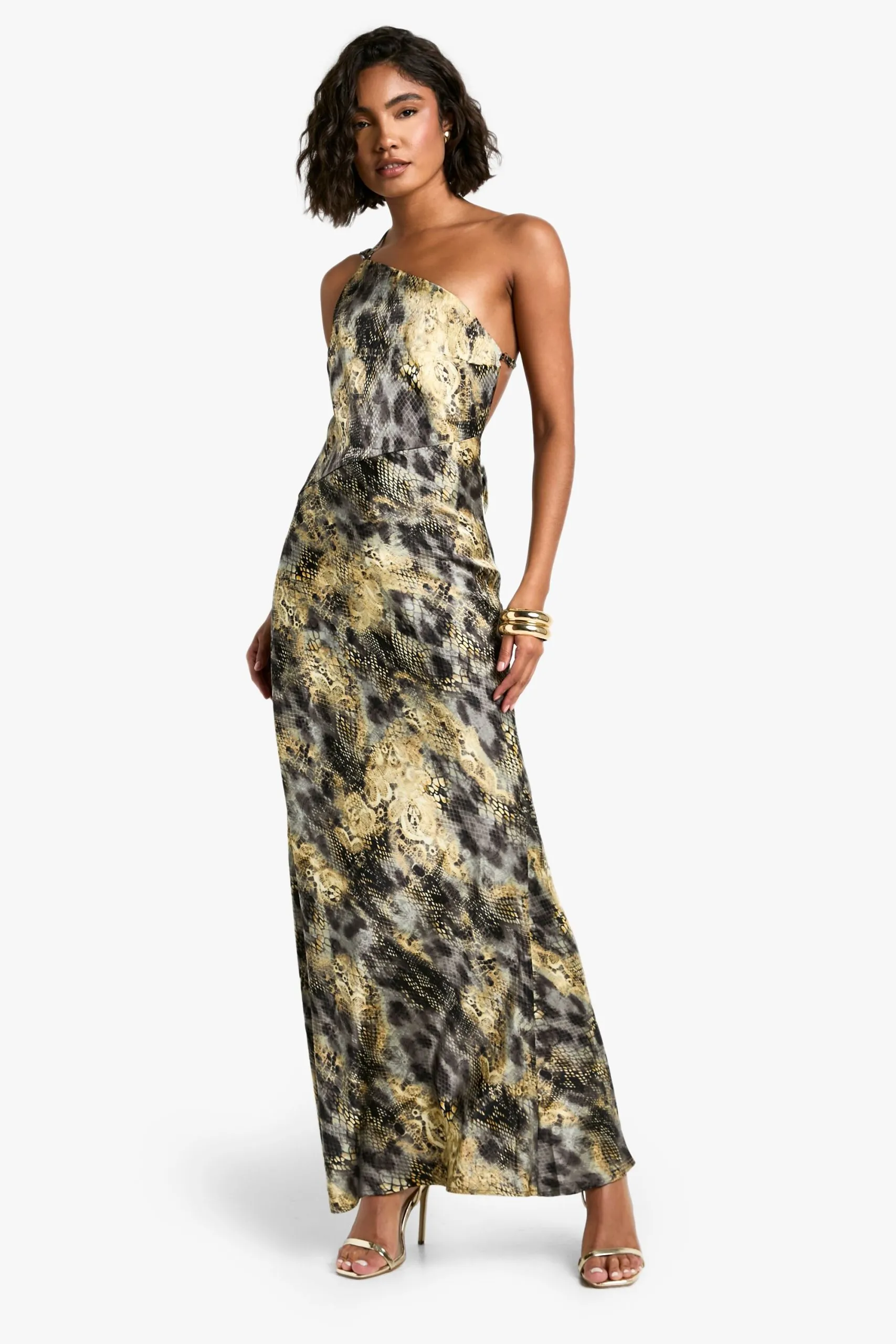 Tall Cowl Back Abstract Animal Maxi Dress