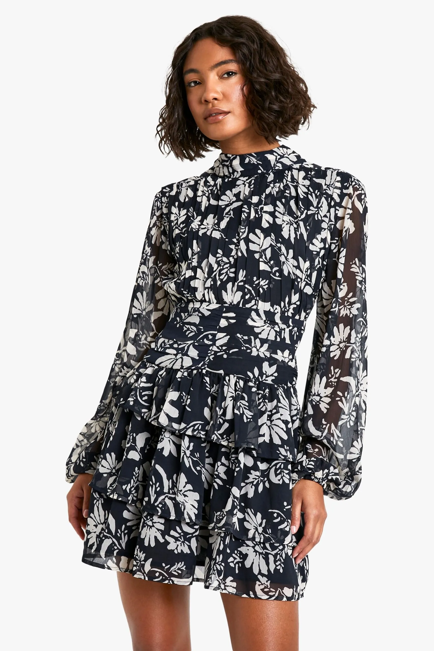 Tall Mono Floral High Neck Skater Dress