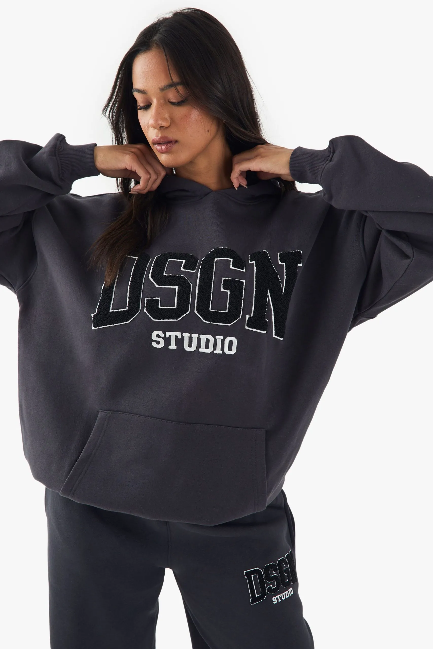 DSGN Studio Towelling Applique Oversized Hoodie