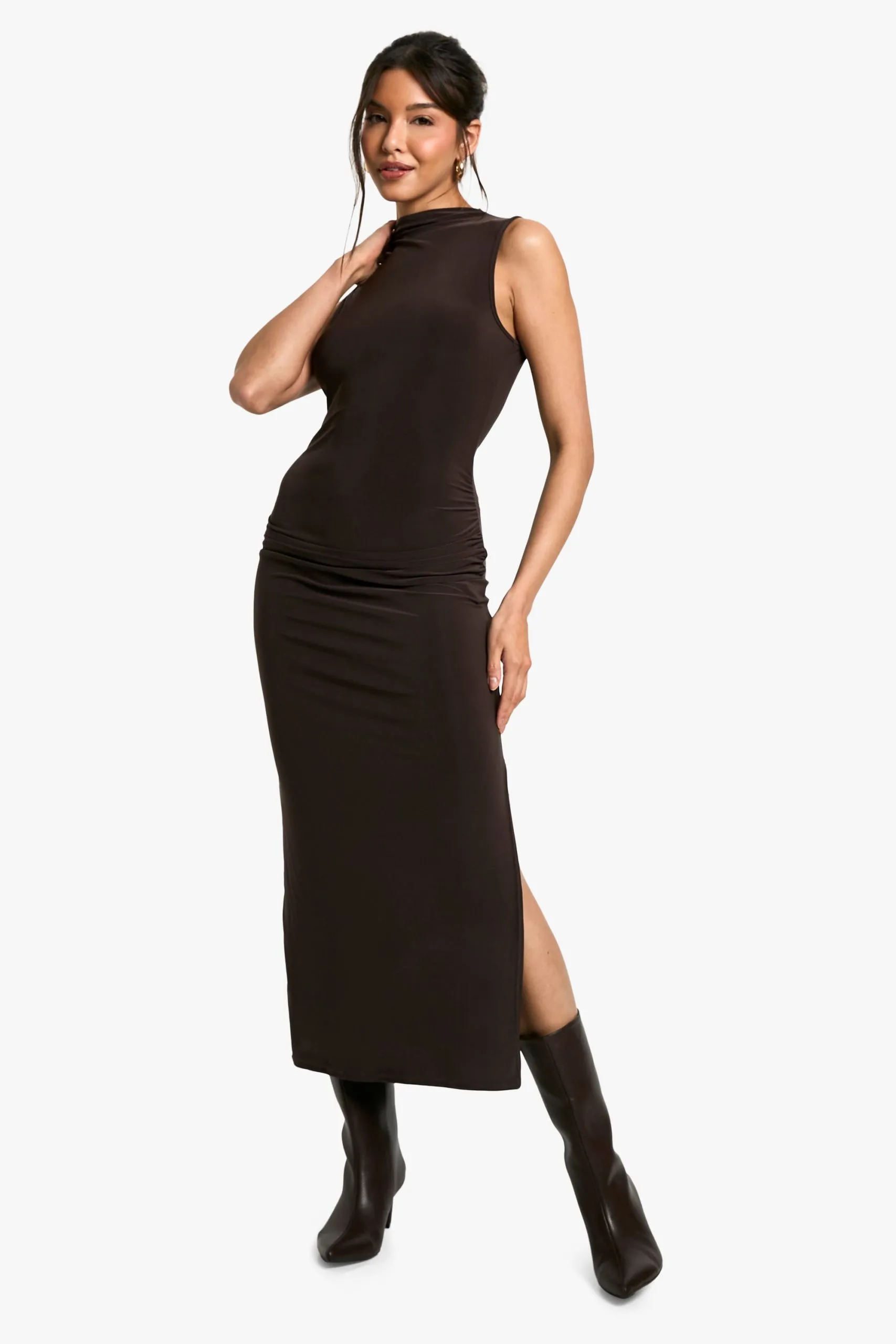 Ruched Waist Sleeveless Midaxi