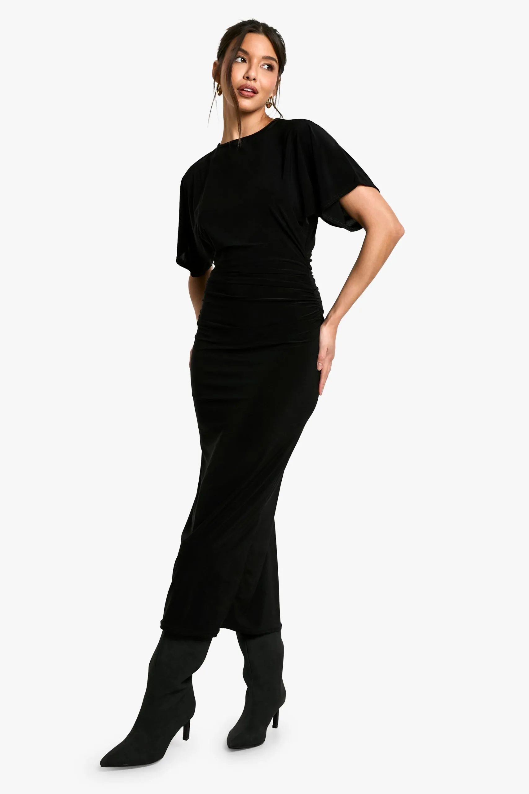 Short Sleeve Cinched Waist Midaxi Dress