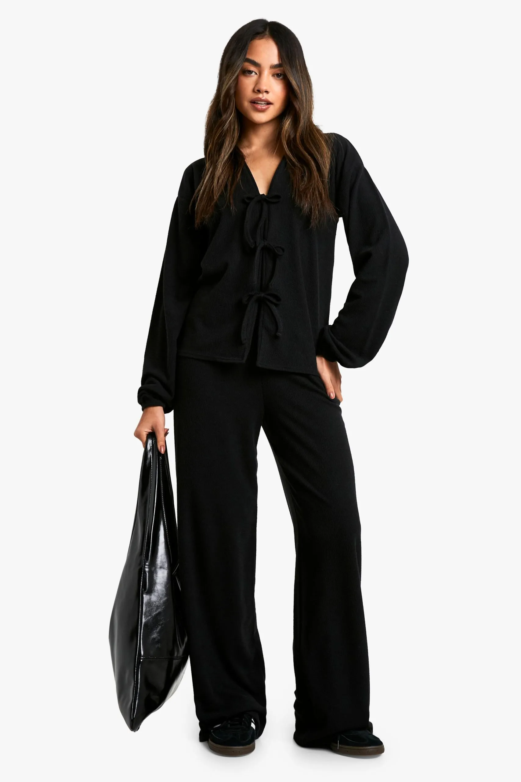 Rib Tie Front Blouse and Trouser Co-ord