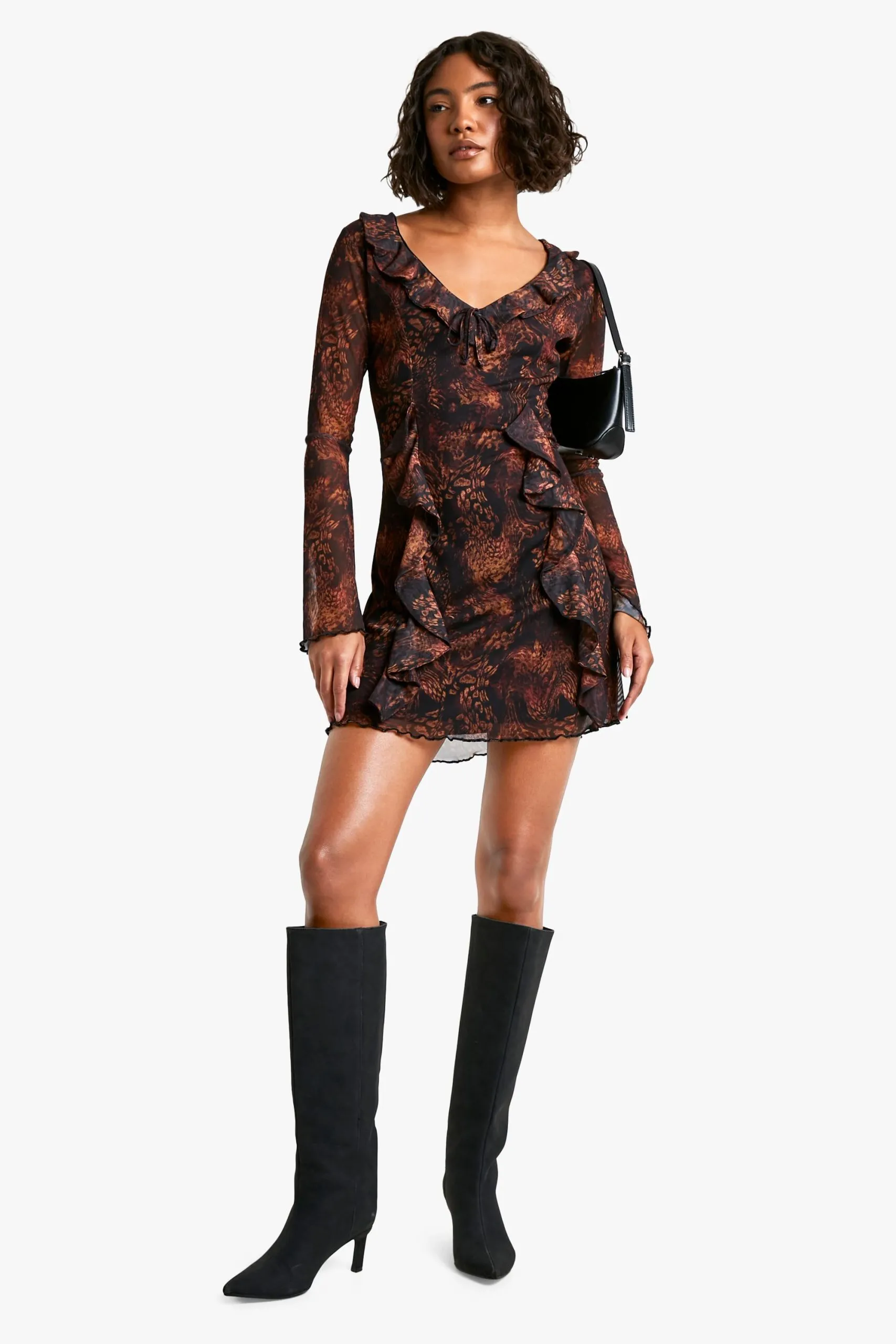 Tall Animal Print Ruffle Shift Dress