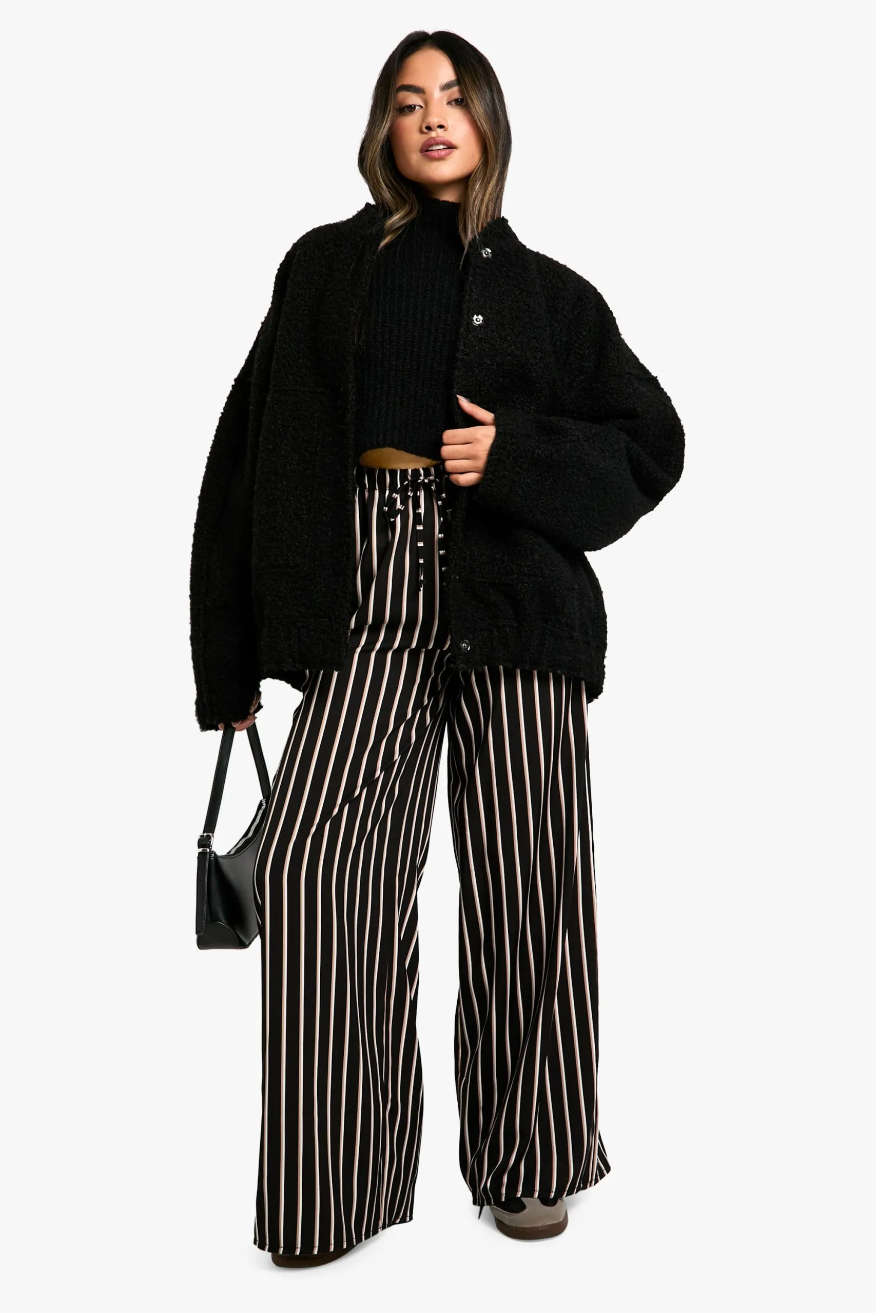 Stripe Drawstring Waist Wide Leg Trousers