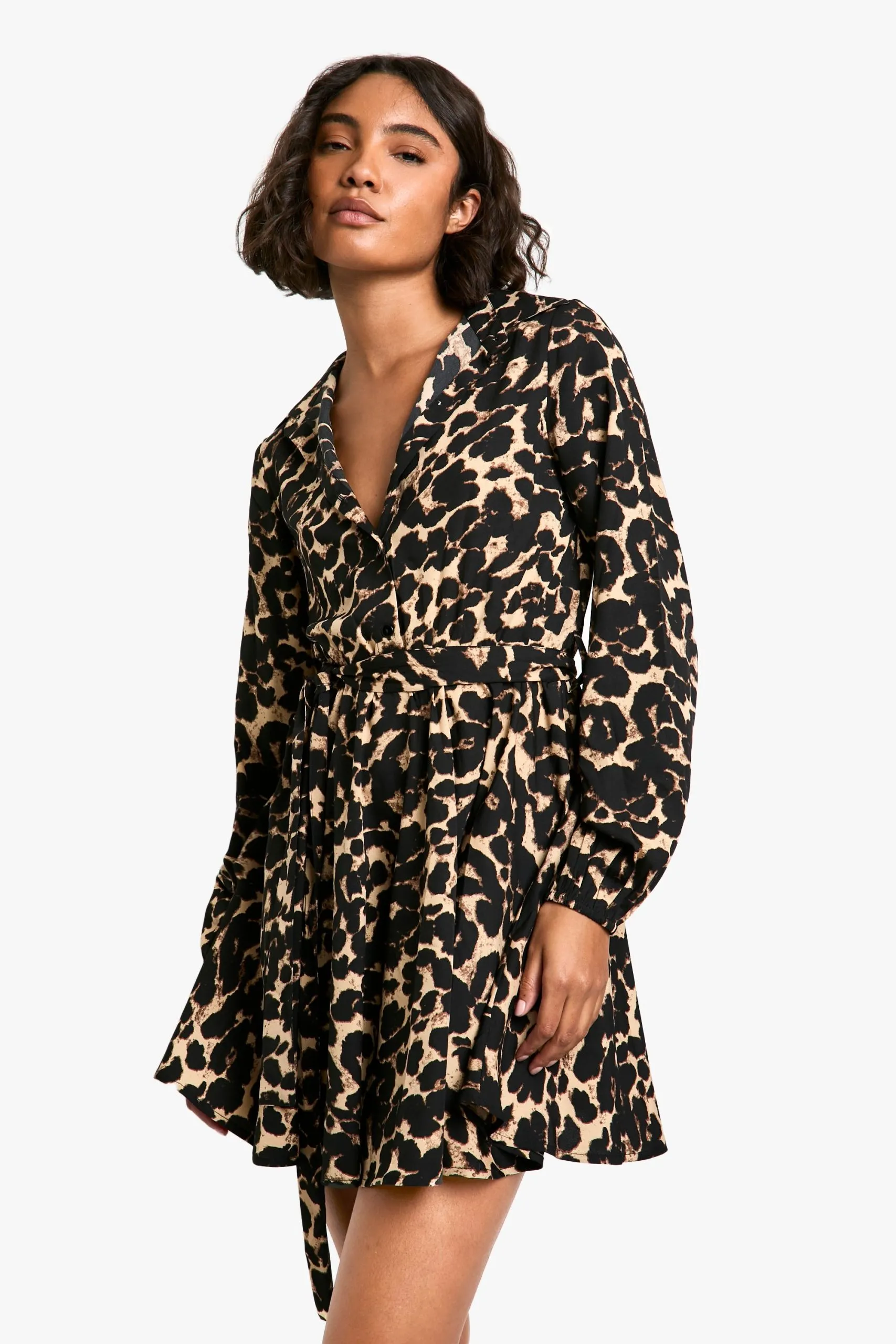 Tall Leopard Print Skater Shirt Dress