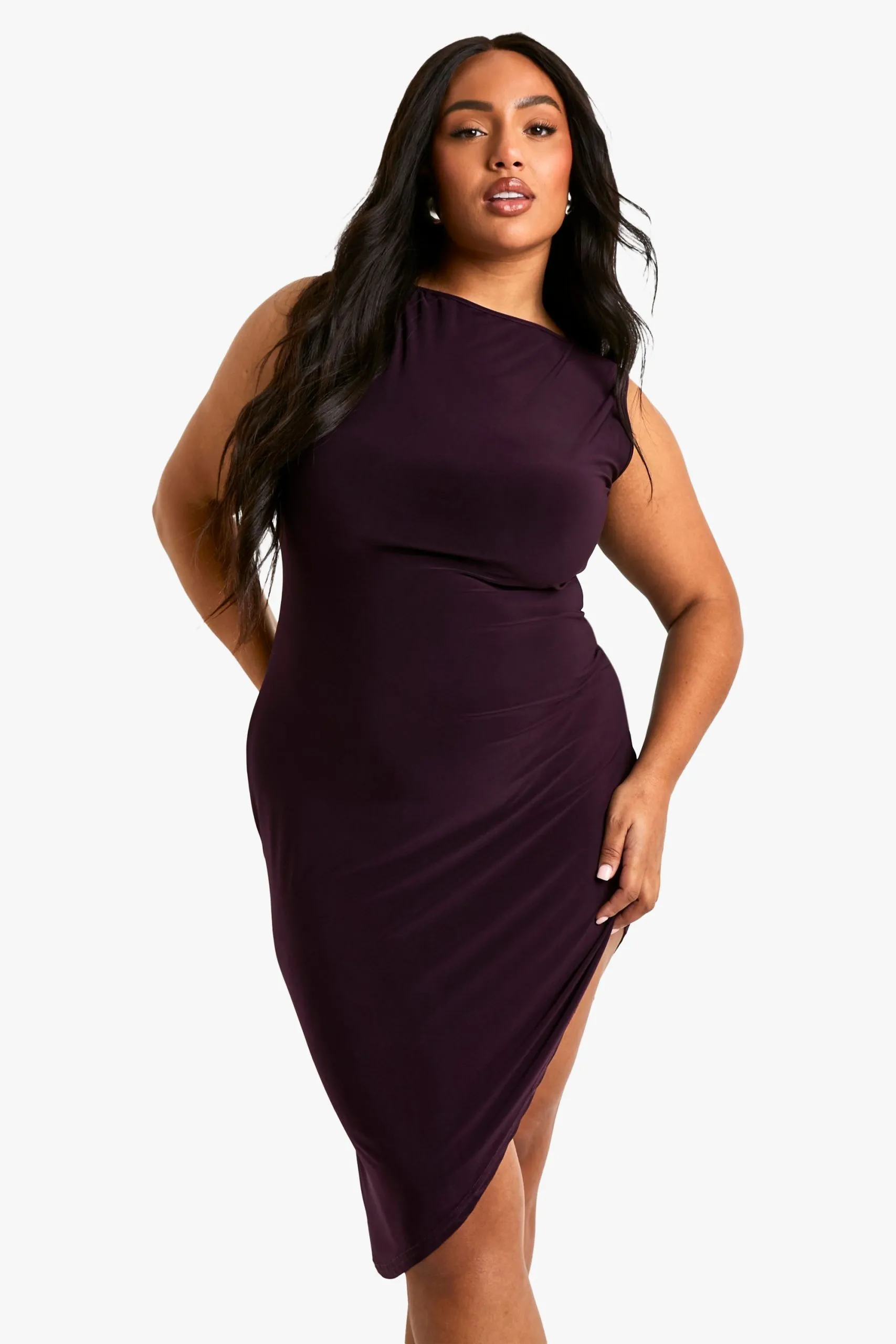 Plus Racer Asymmetric hem Midi Dress