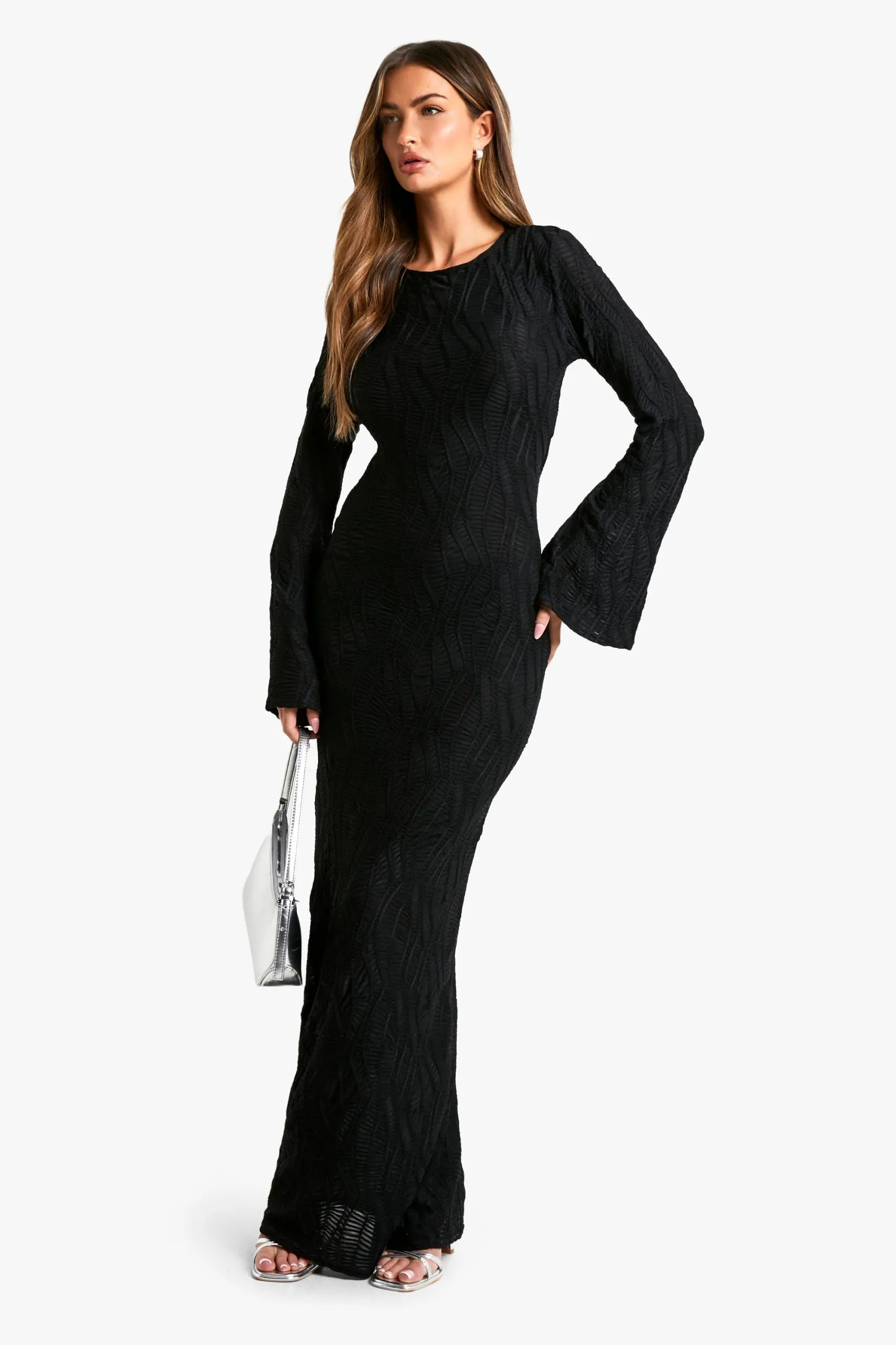 Textured Flare Sleeve Maxi Dress