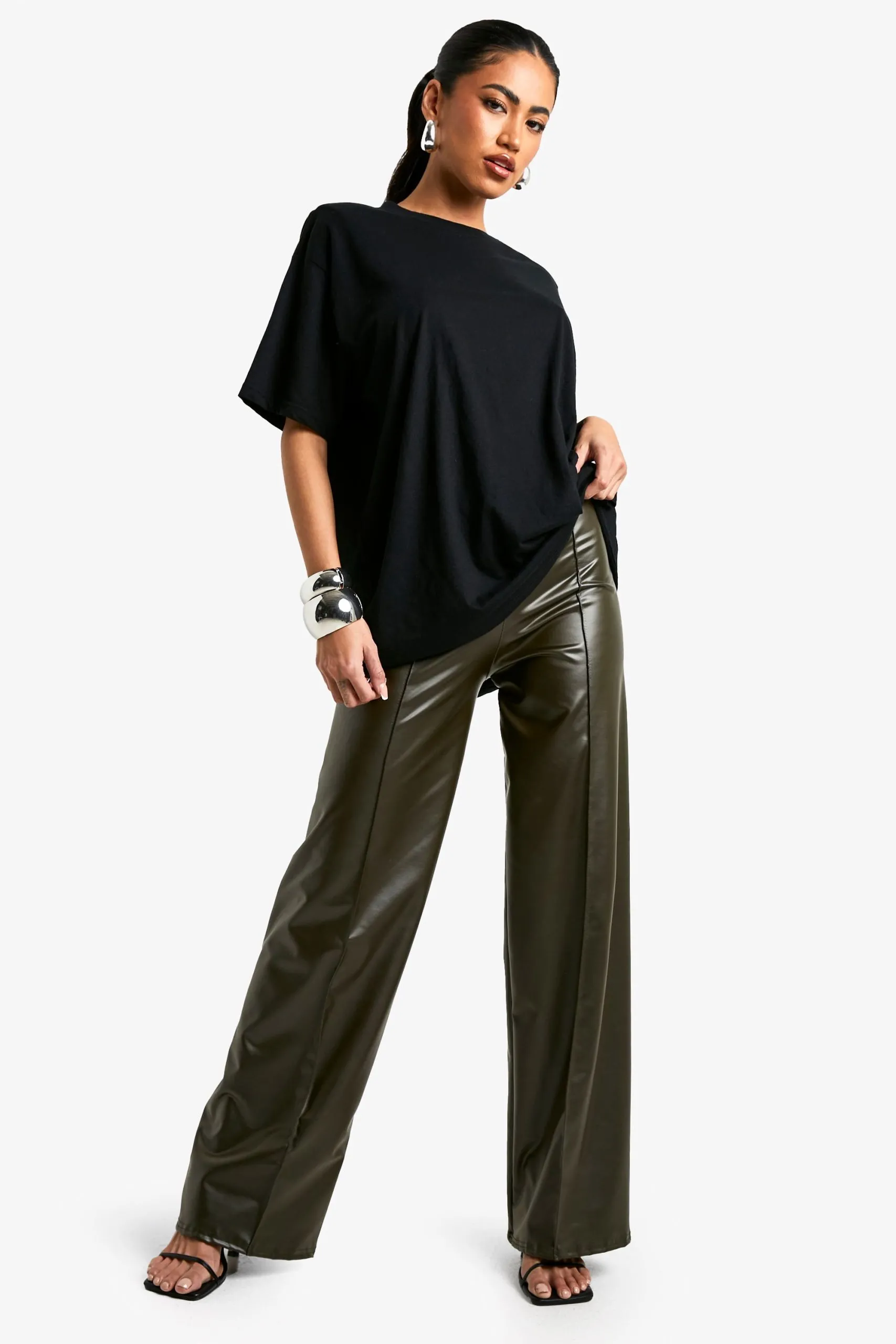 Wide Leg PU Trouser with Pintuck