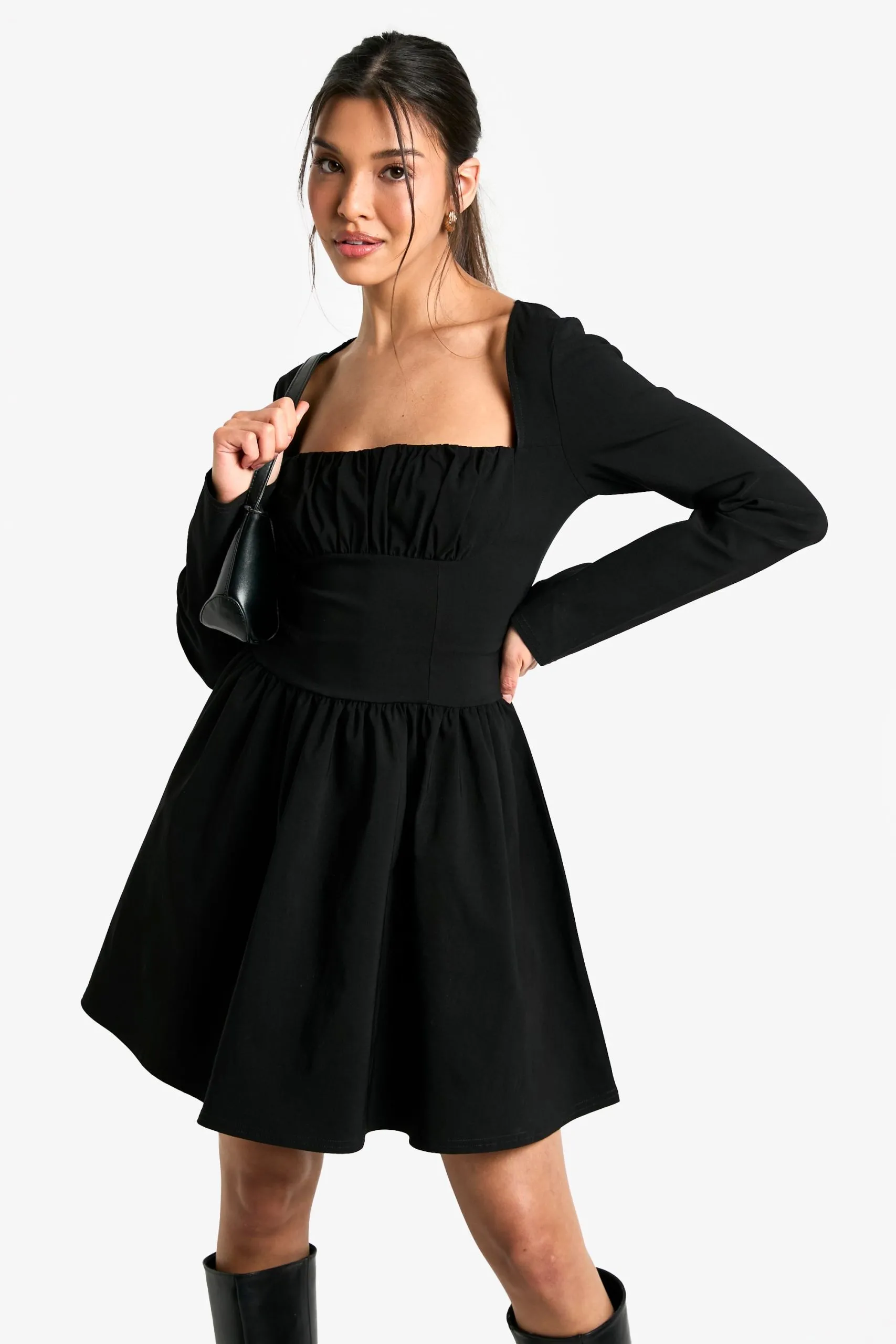 Bengaline Corset Long Sleeve Skater Dress