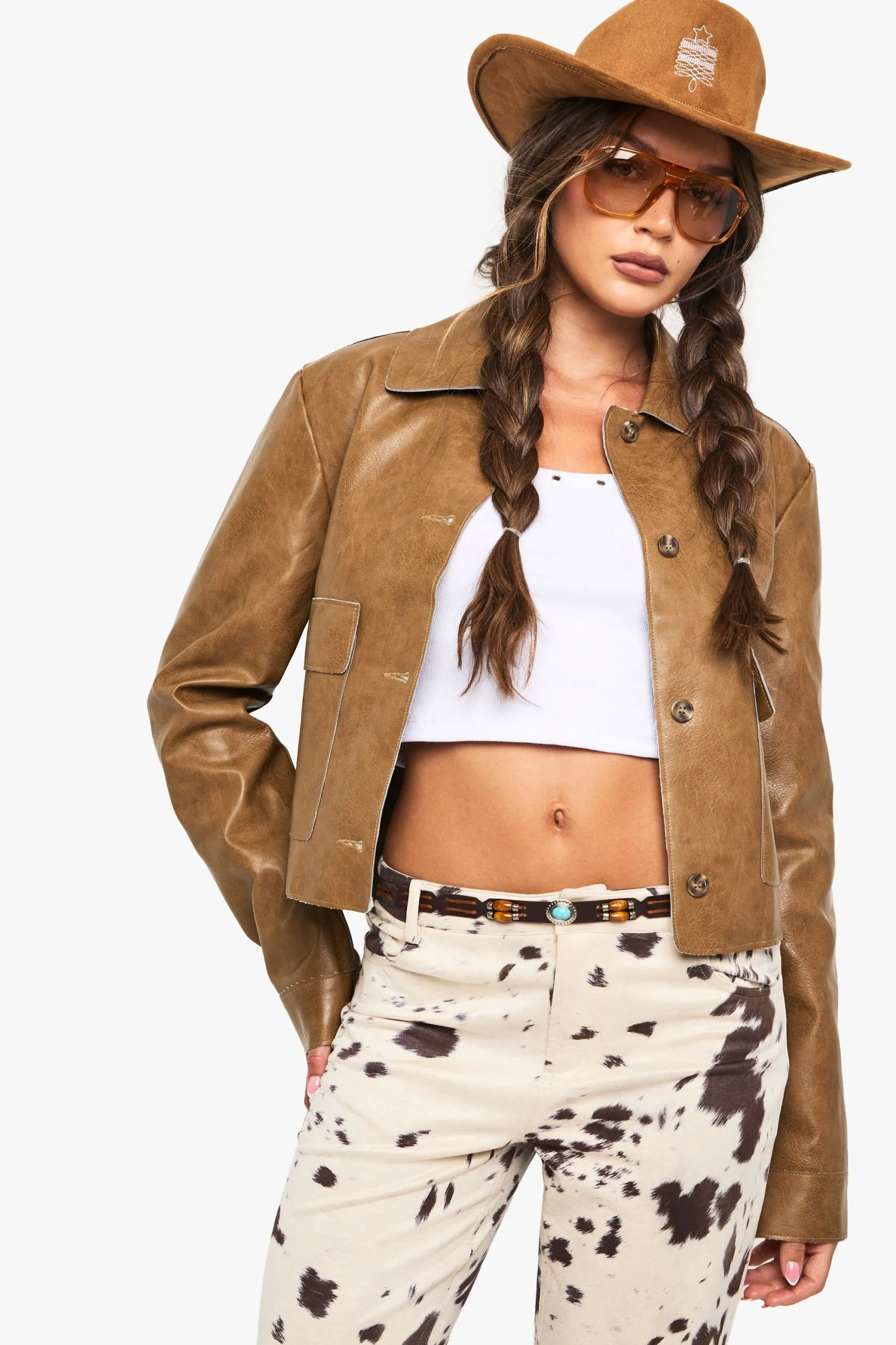 Vintage Look Faux Leather Button Detail Jacket