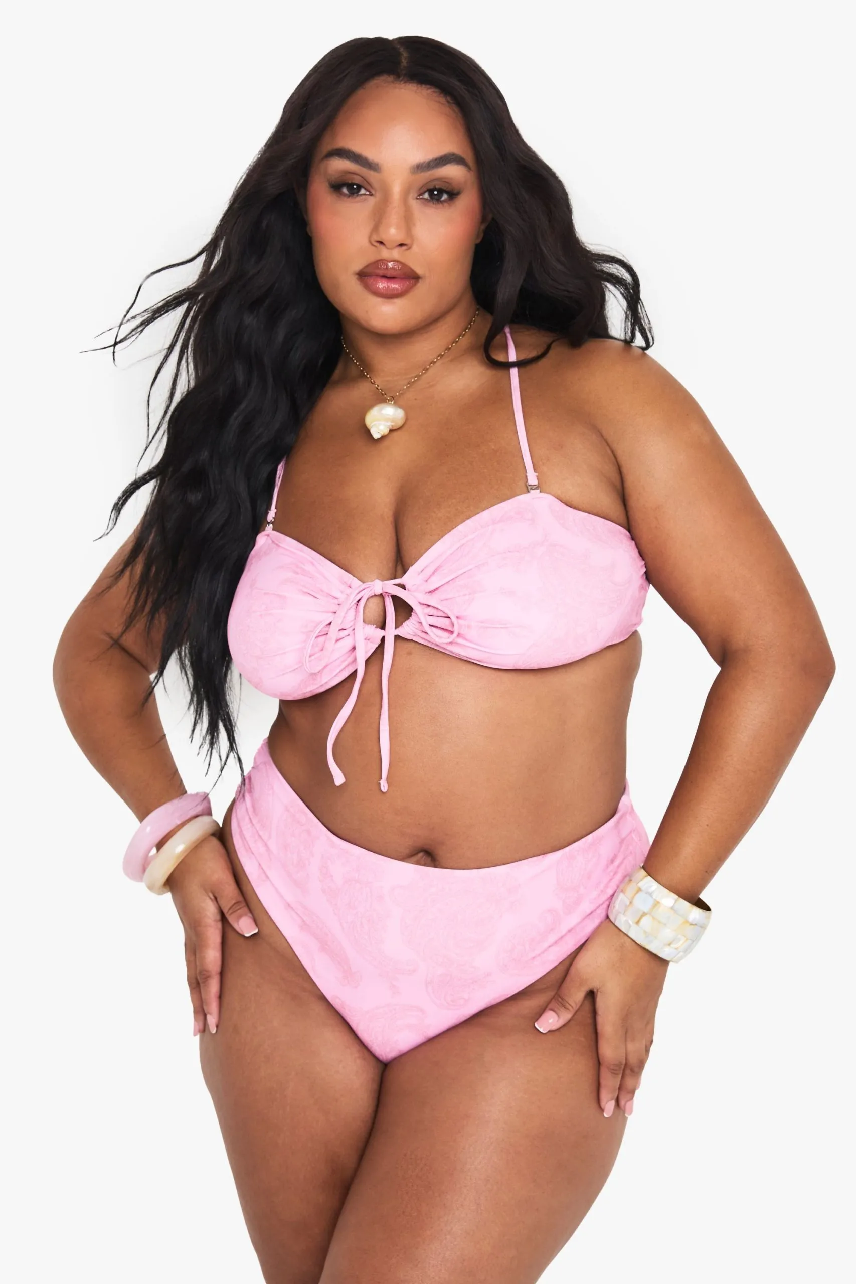 Plus Paisley Bikini Top & High Waist Bikini