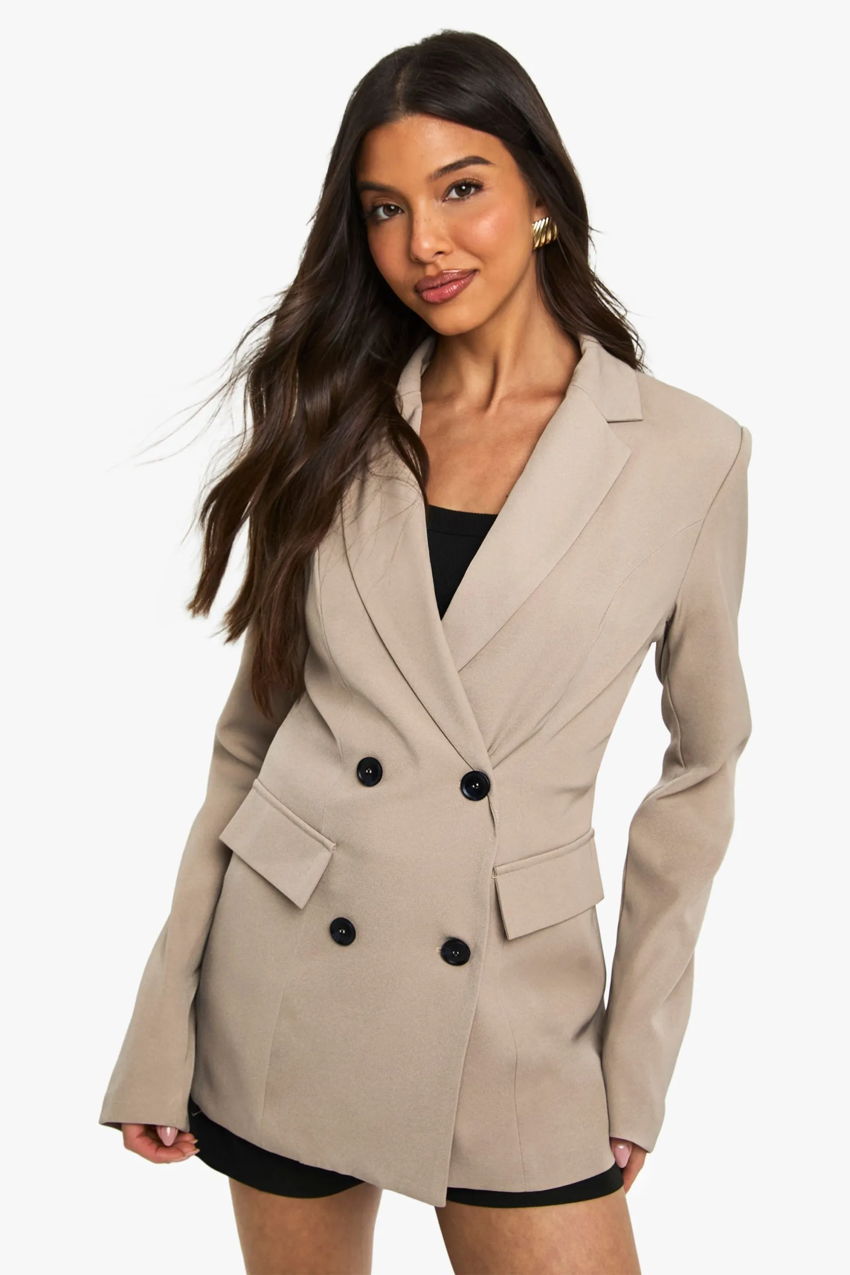 Woven Cinched Waist Blazer