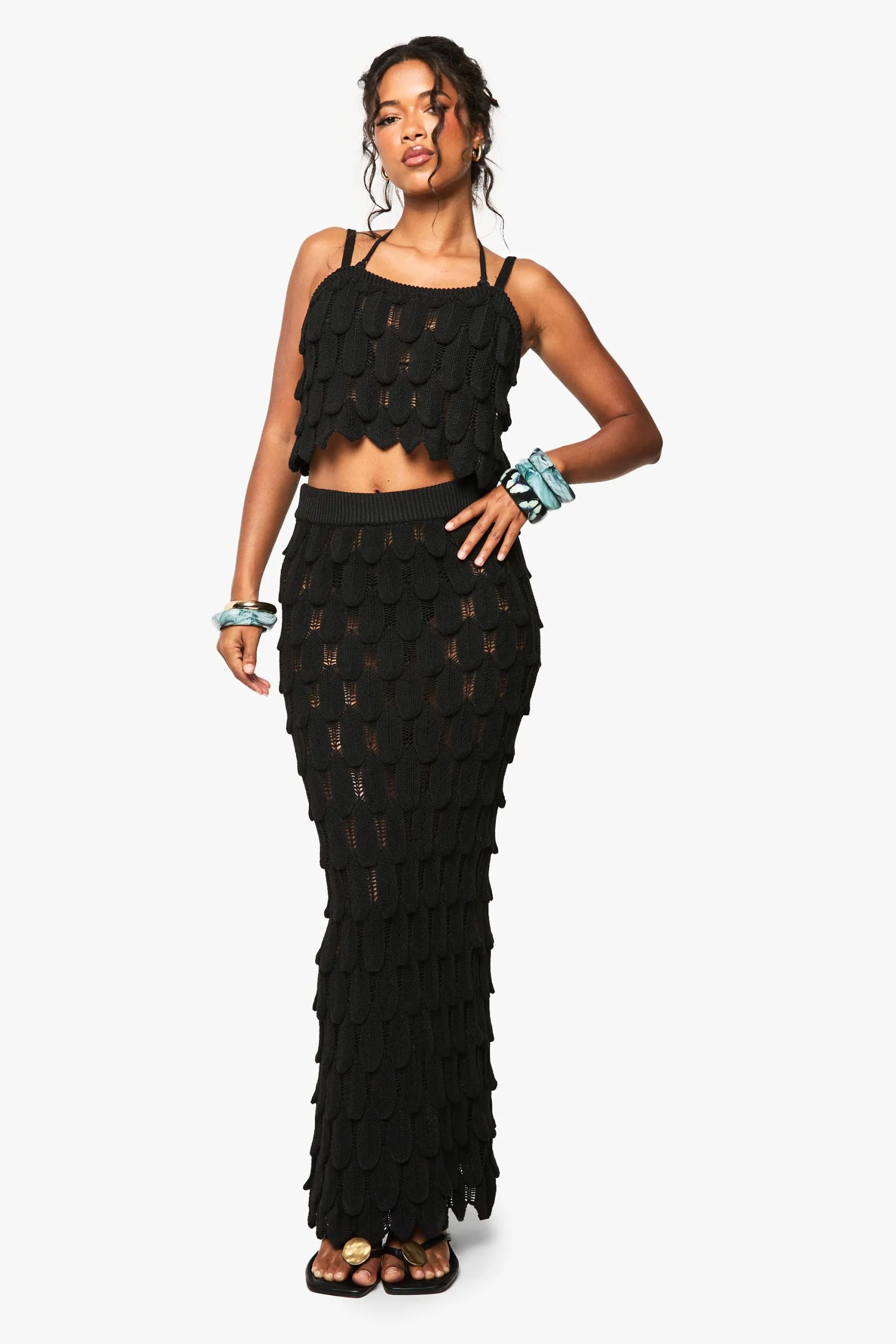 Scallop Detail Knitted Crochet Beach Maxi Skirt