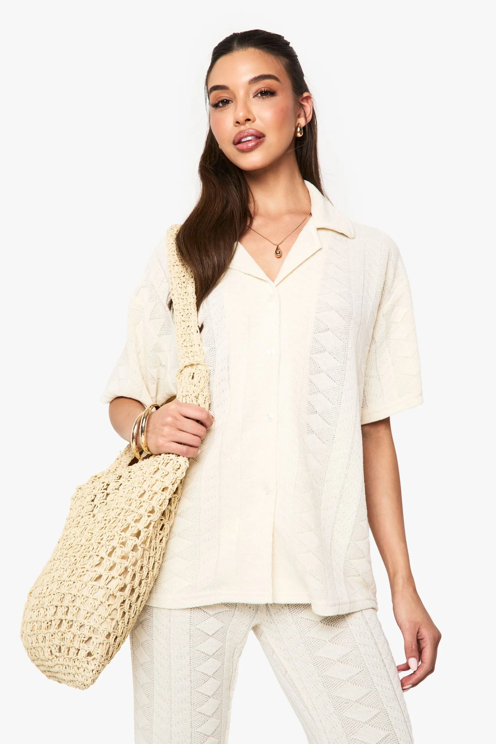 Mix and Match Crochet Textured Patterned Knitted Shirt
