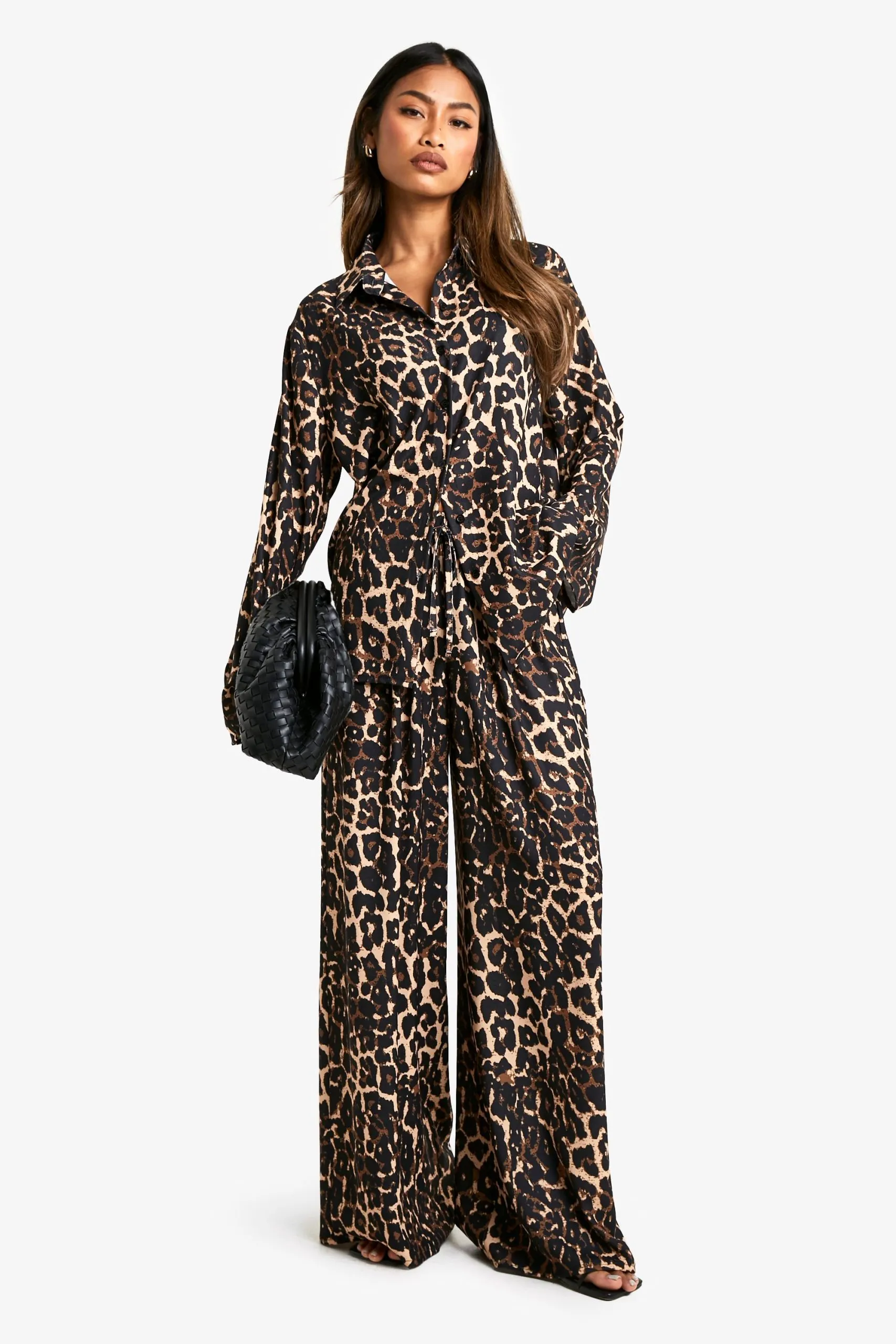 Relaxed Woven Leopard Shirt & Drawstring Wide Leg Trouser Co-ord