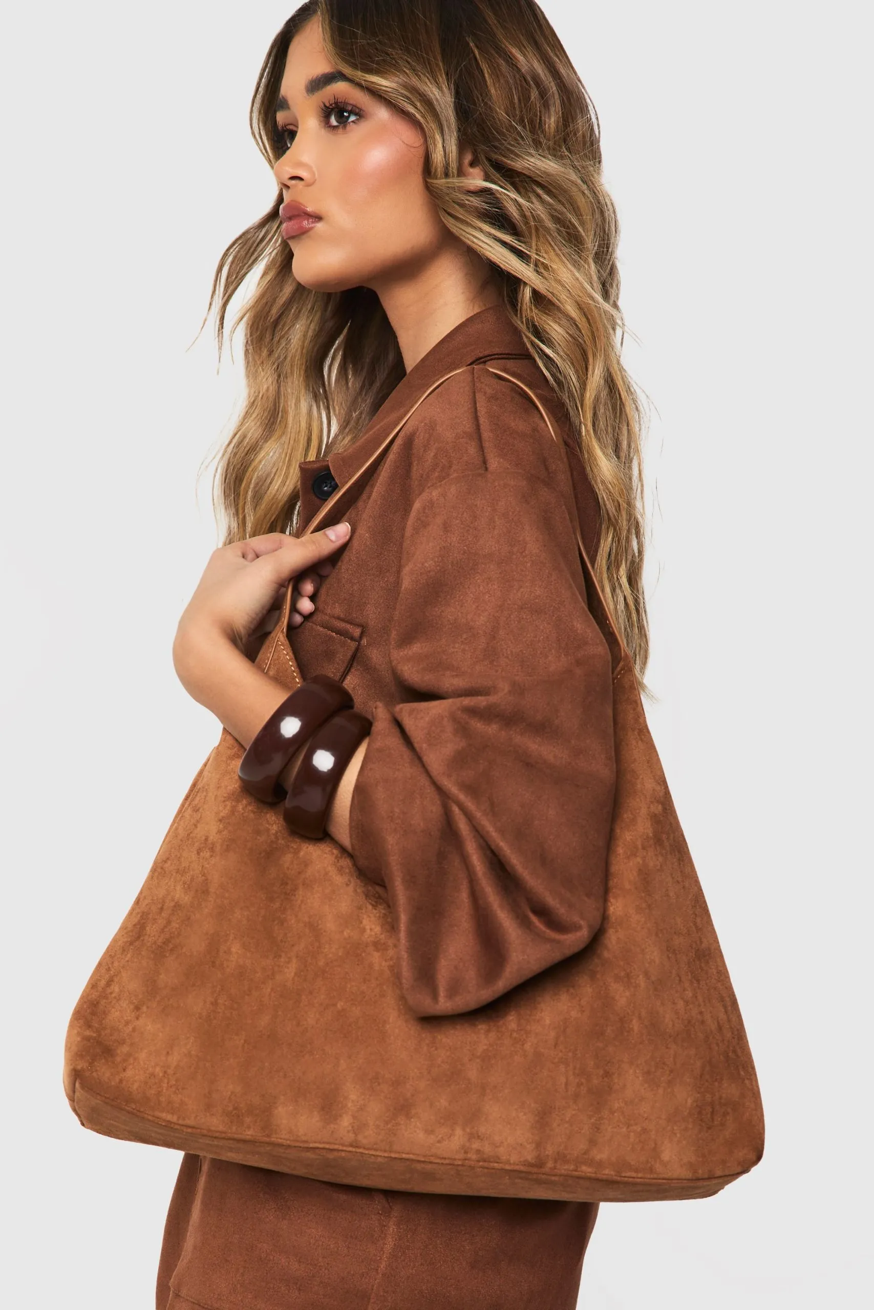 Faux Suede Structured Tote Bag