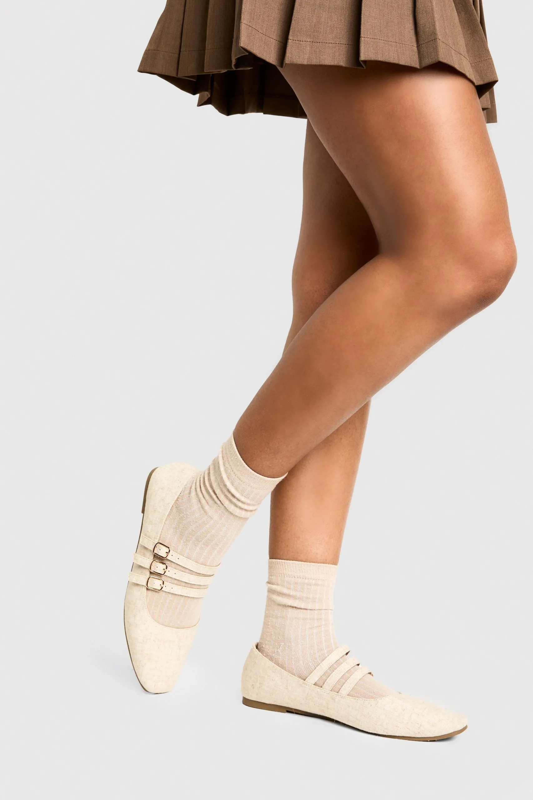 Triple Strap Linen Mary Jane Ballets