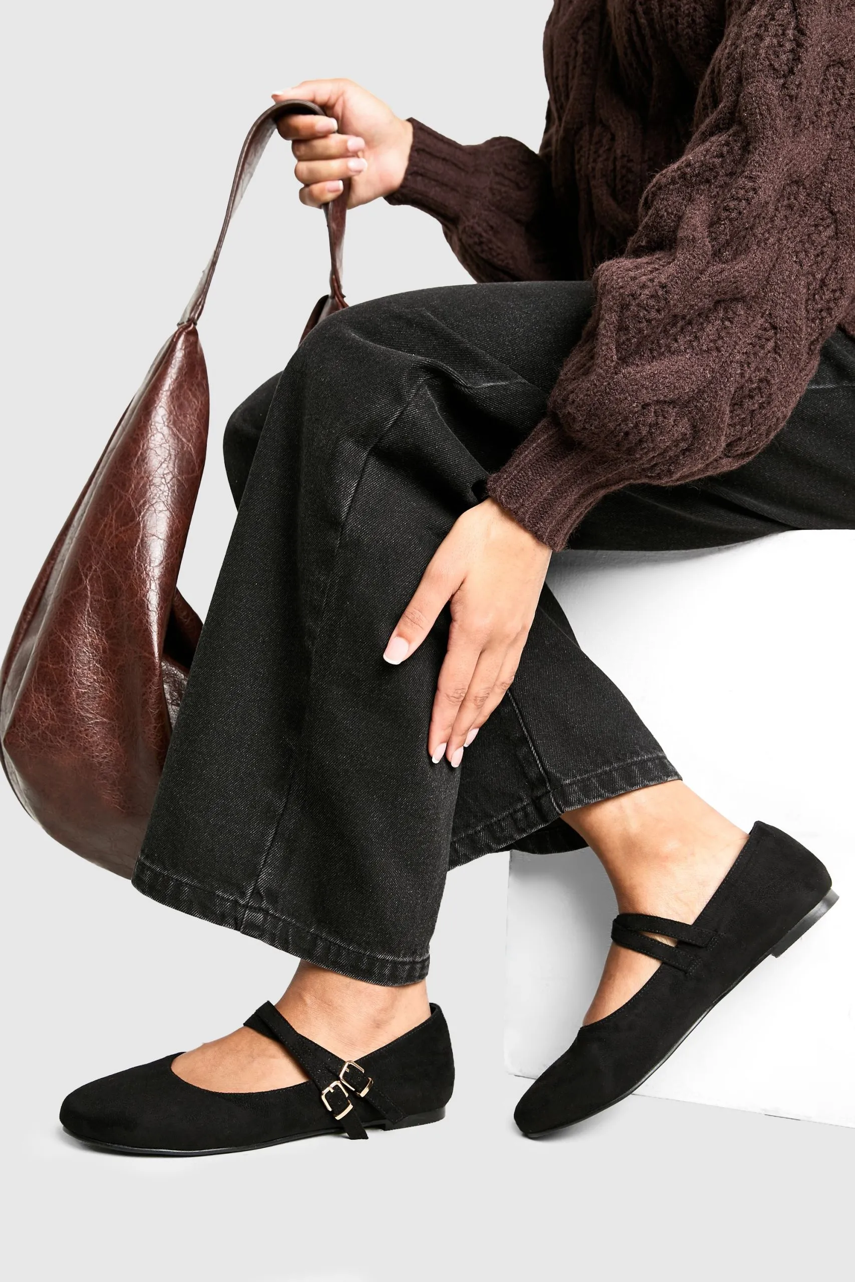 Wide Fit Faux Suede Mary Jane Ballets
