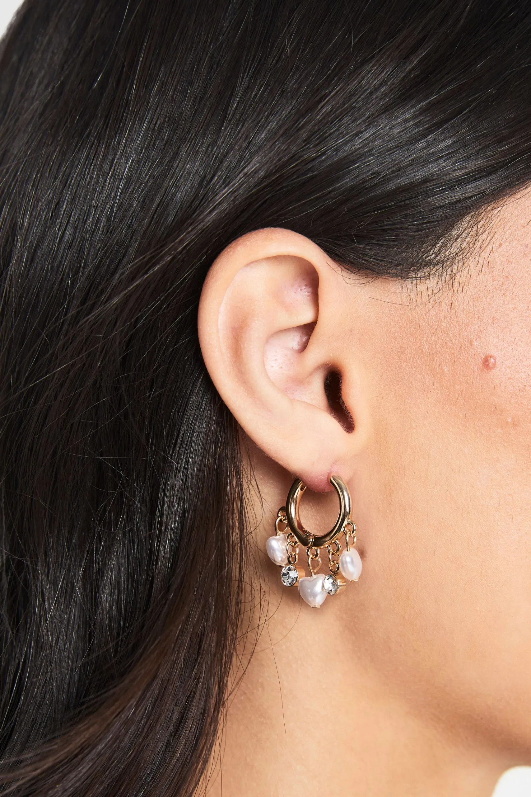 Pearl Charm Hoop Earrings