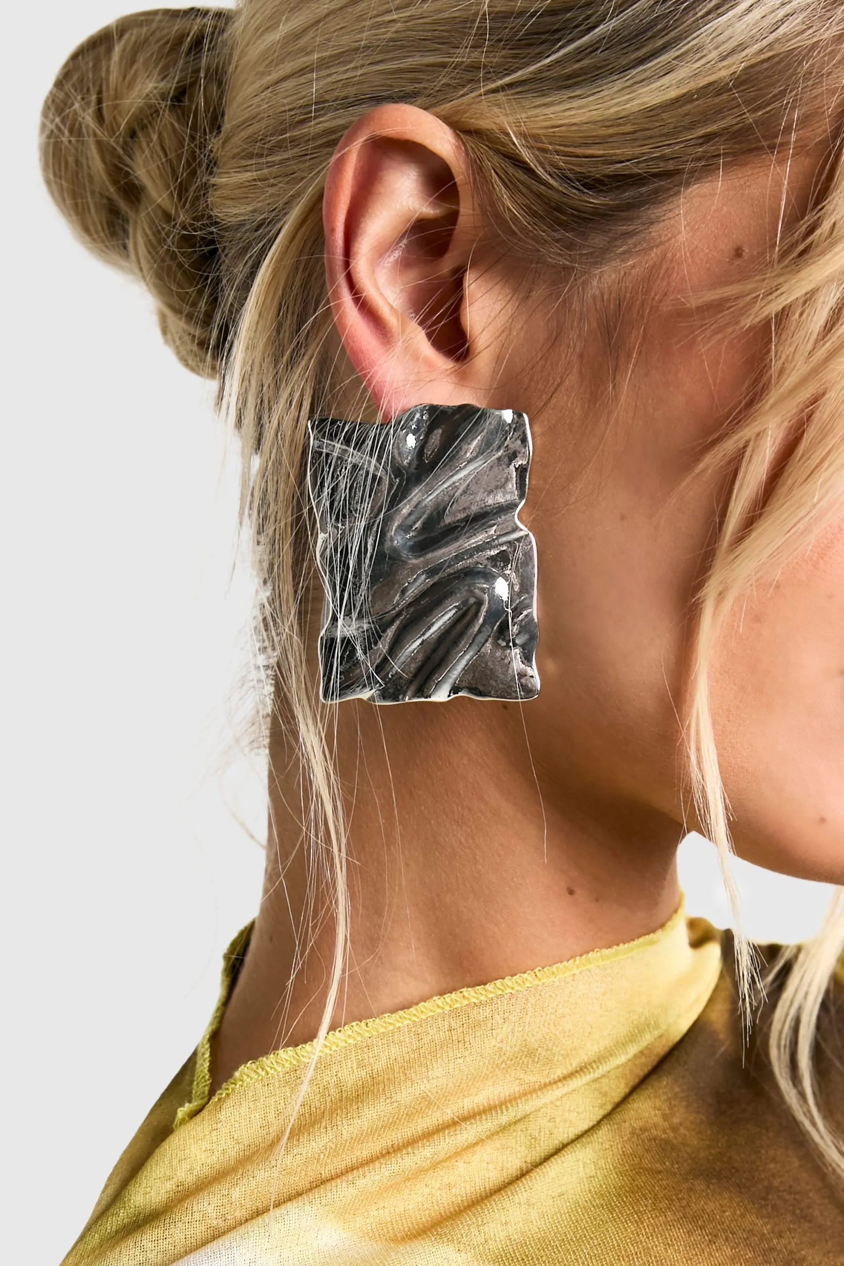 Rectangle Hammered Metal Stud Earrings