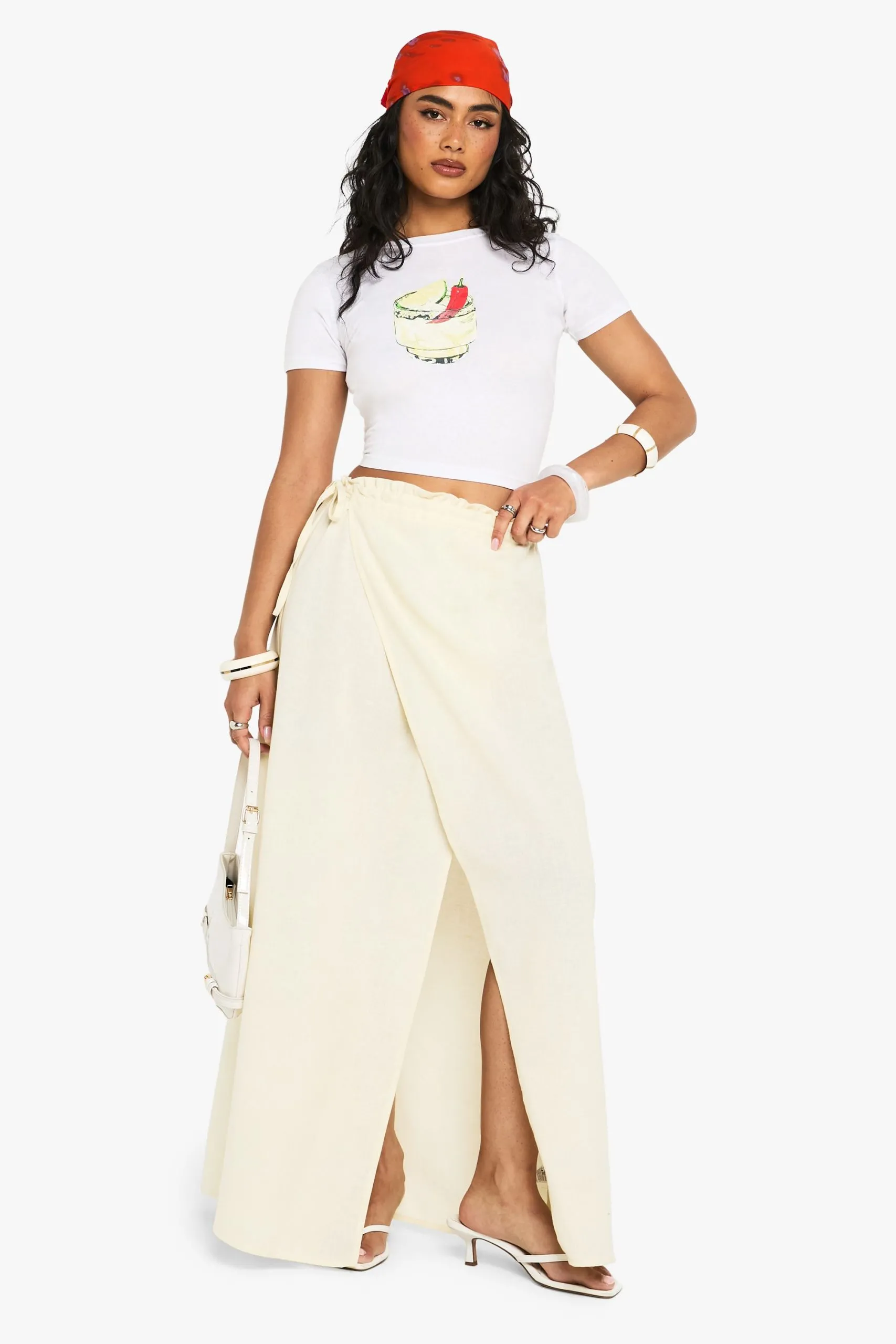 Linen Look Tie Waist Wrap Maxi Skirt