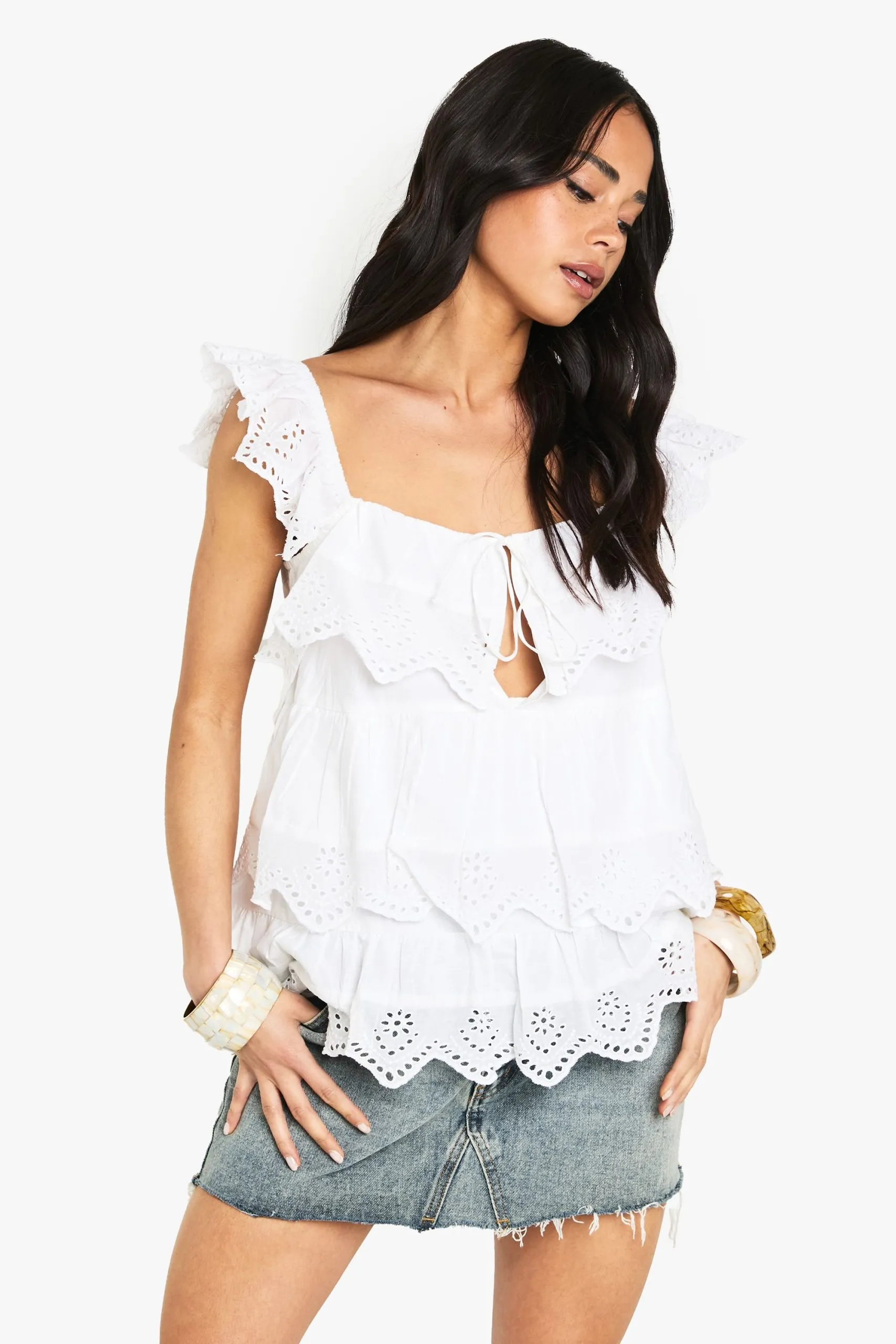 Broderie Trim Layered Cami Top