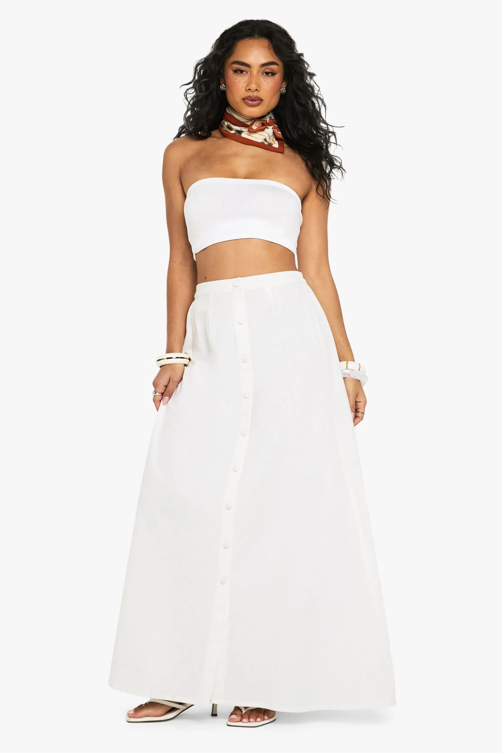Linen Look Button Through Maxi Skirt