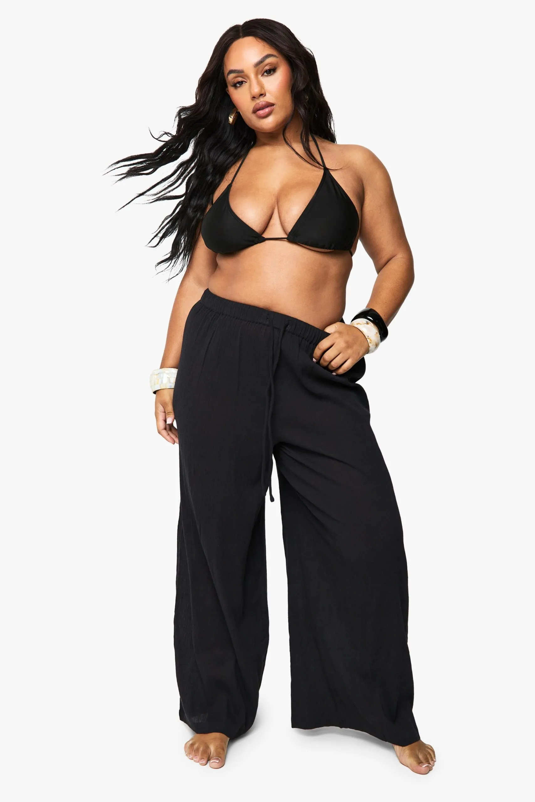 Plus Crinkle Cotton Beach Trousers