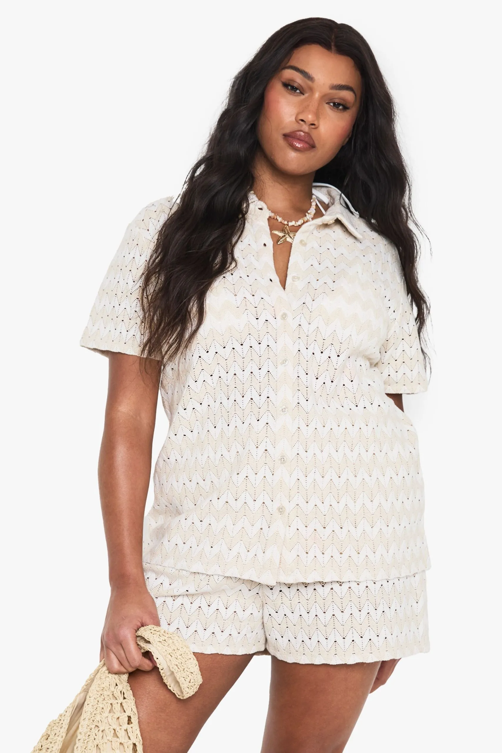 Plus Zig Zag Knitted Beach Shirt