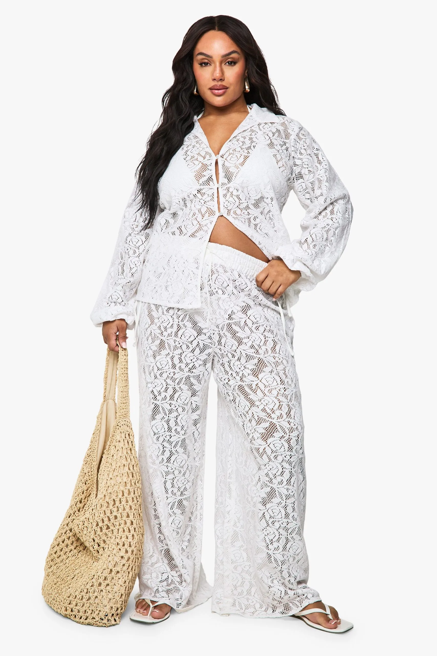 Plus Crochet Lace Wide Leg Beach Trouser