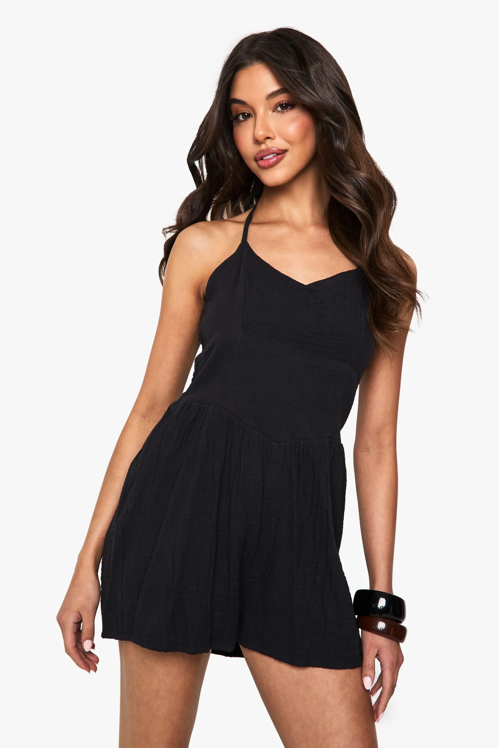 Textured Cheesecloth Flippy Playsuit