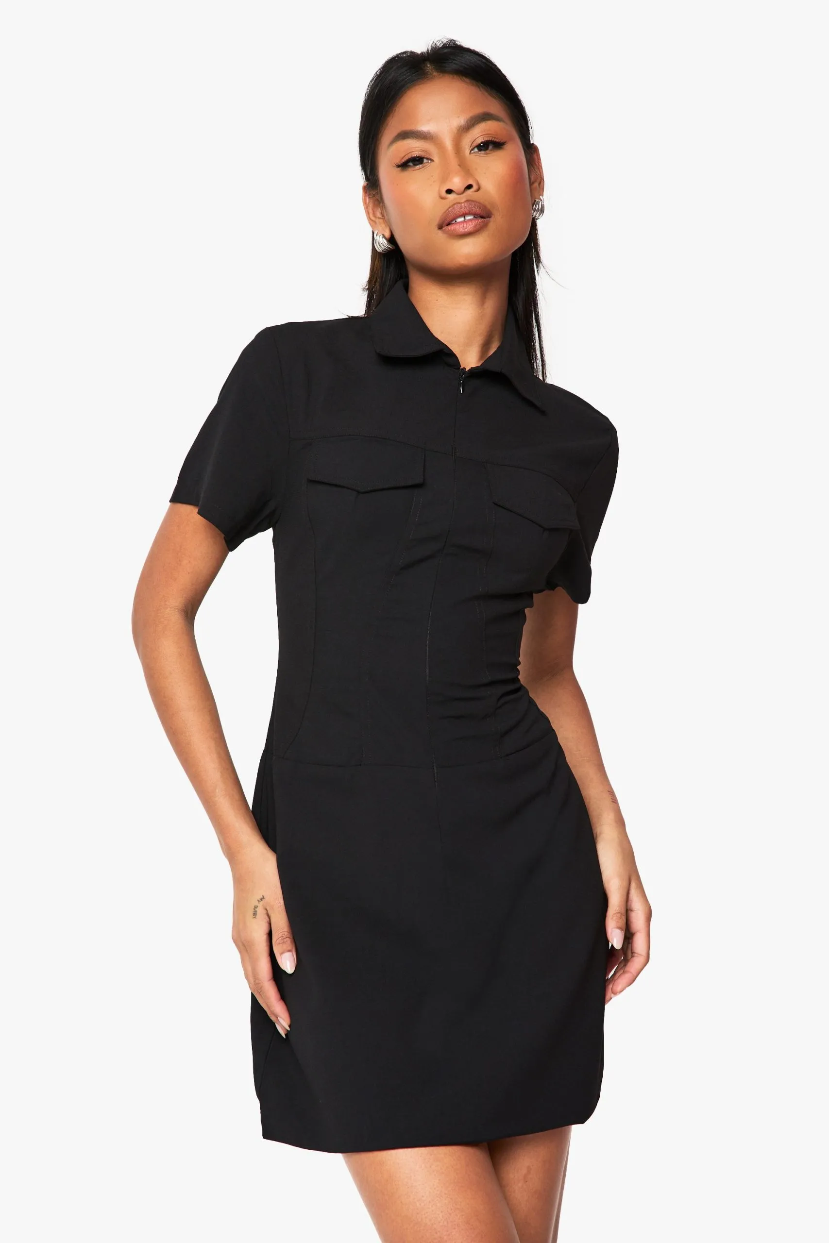 Structured Zip Detail Mini Dress