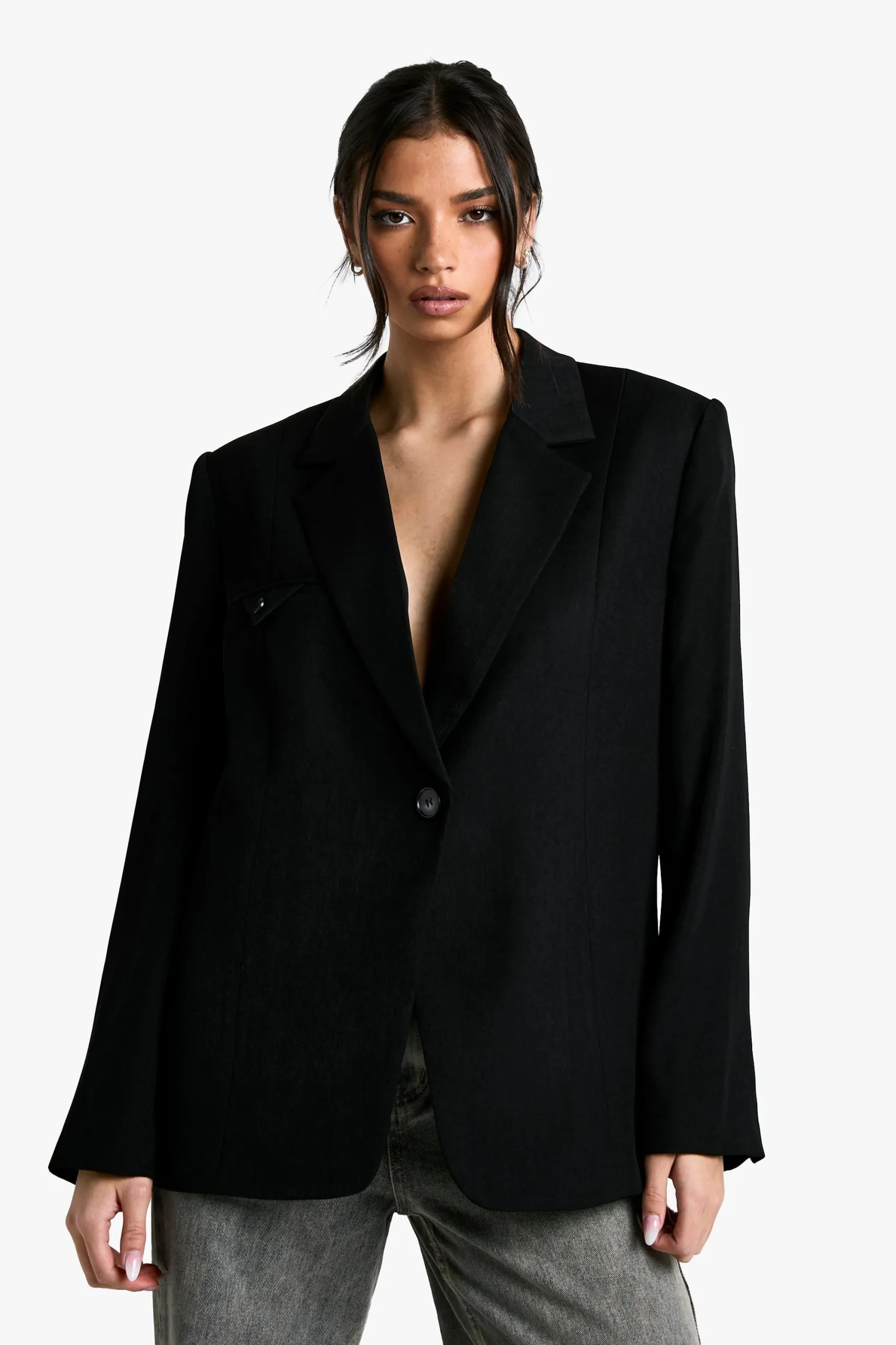 Woven Oversized Tailored Shoulder Pad Blazer