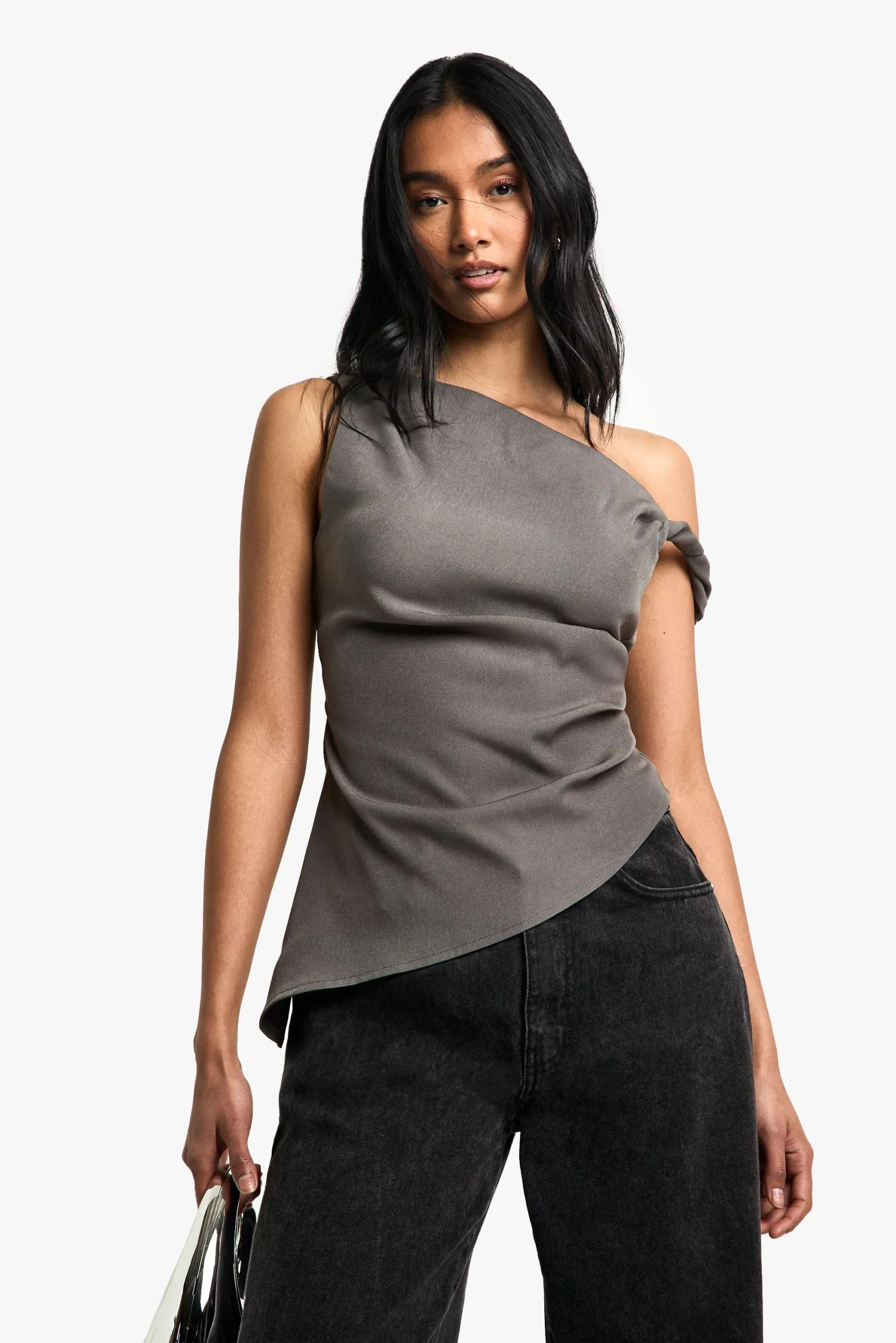 Woven Draped Asymmetric Top