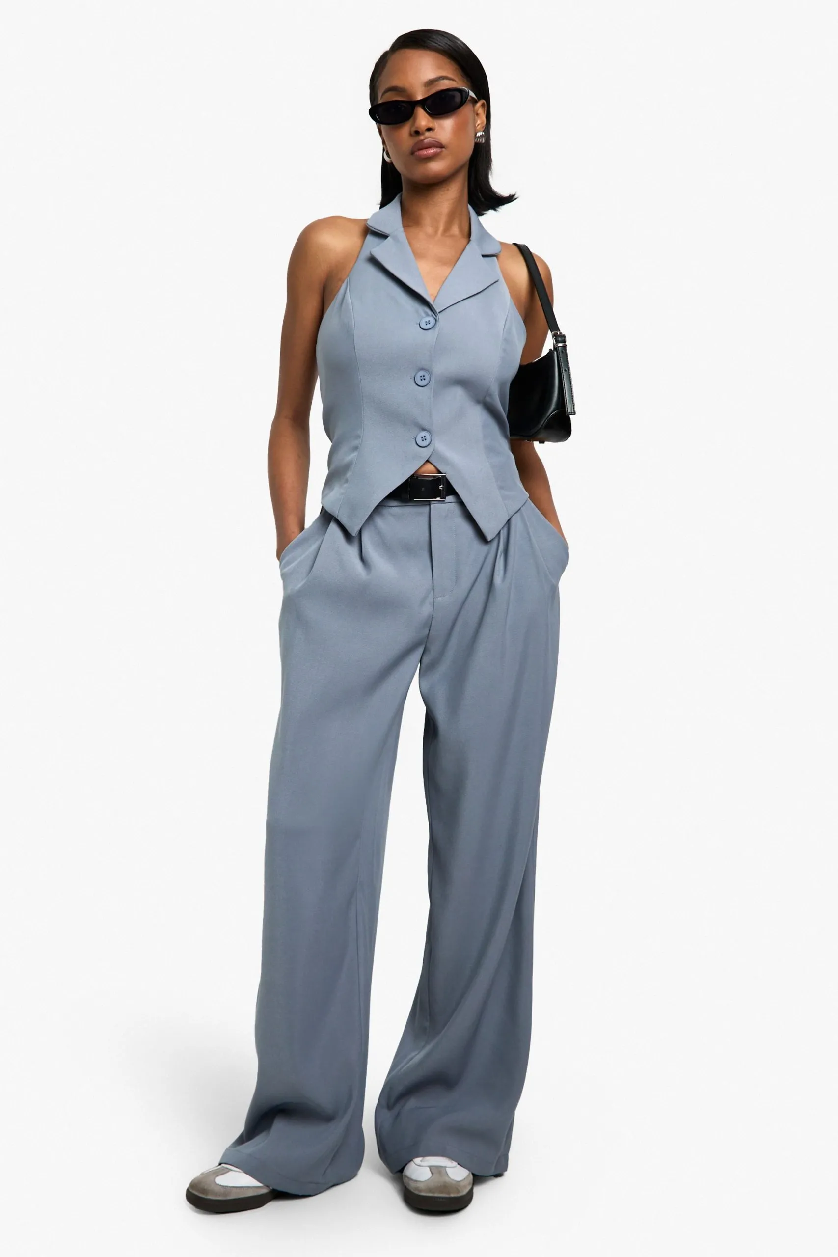 Woven Tailored Pleated Wide Leg Trousers