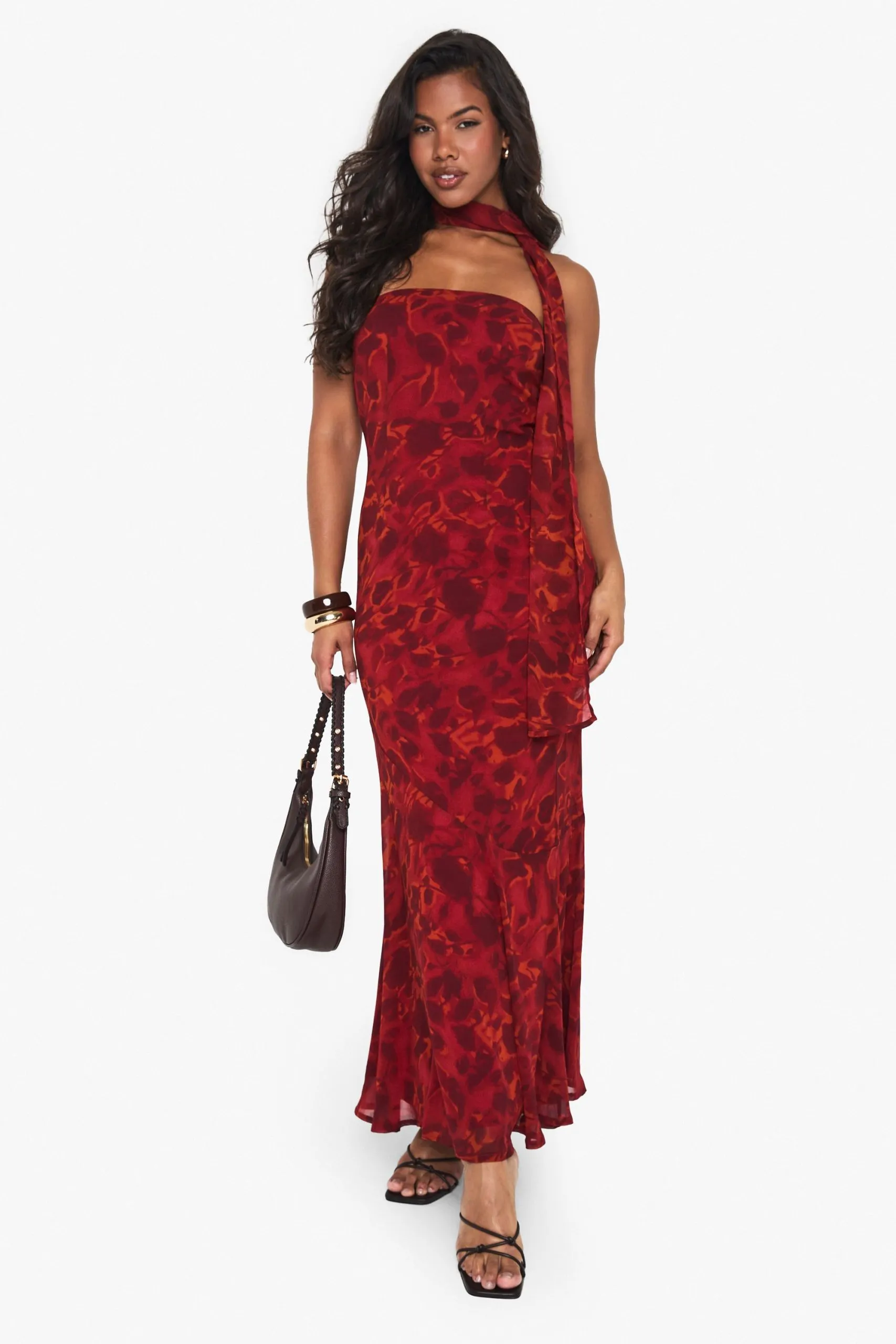 Crinkle Chiffon Scarf Bandeau Maxi Dress