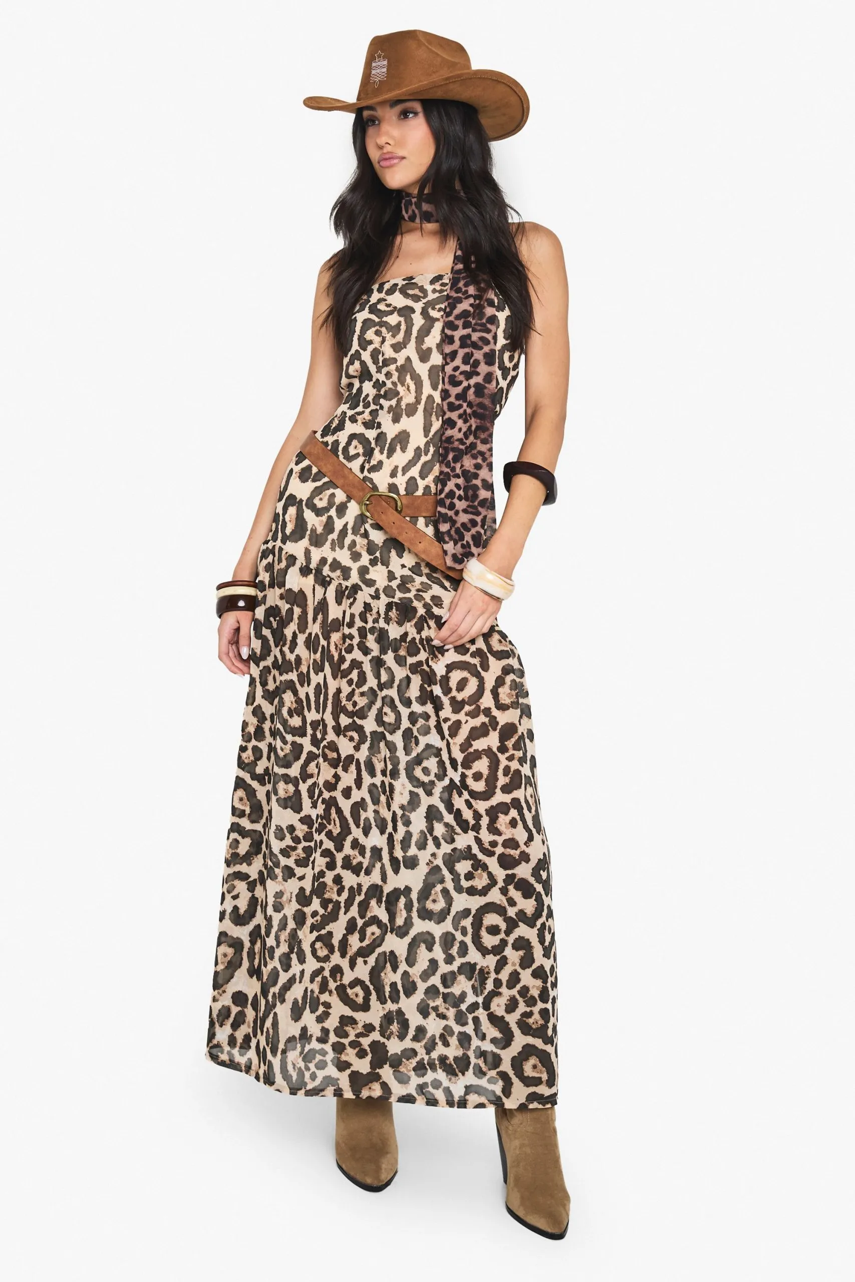 Printed Chiffon  Bandeau Maxi Dress
