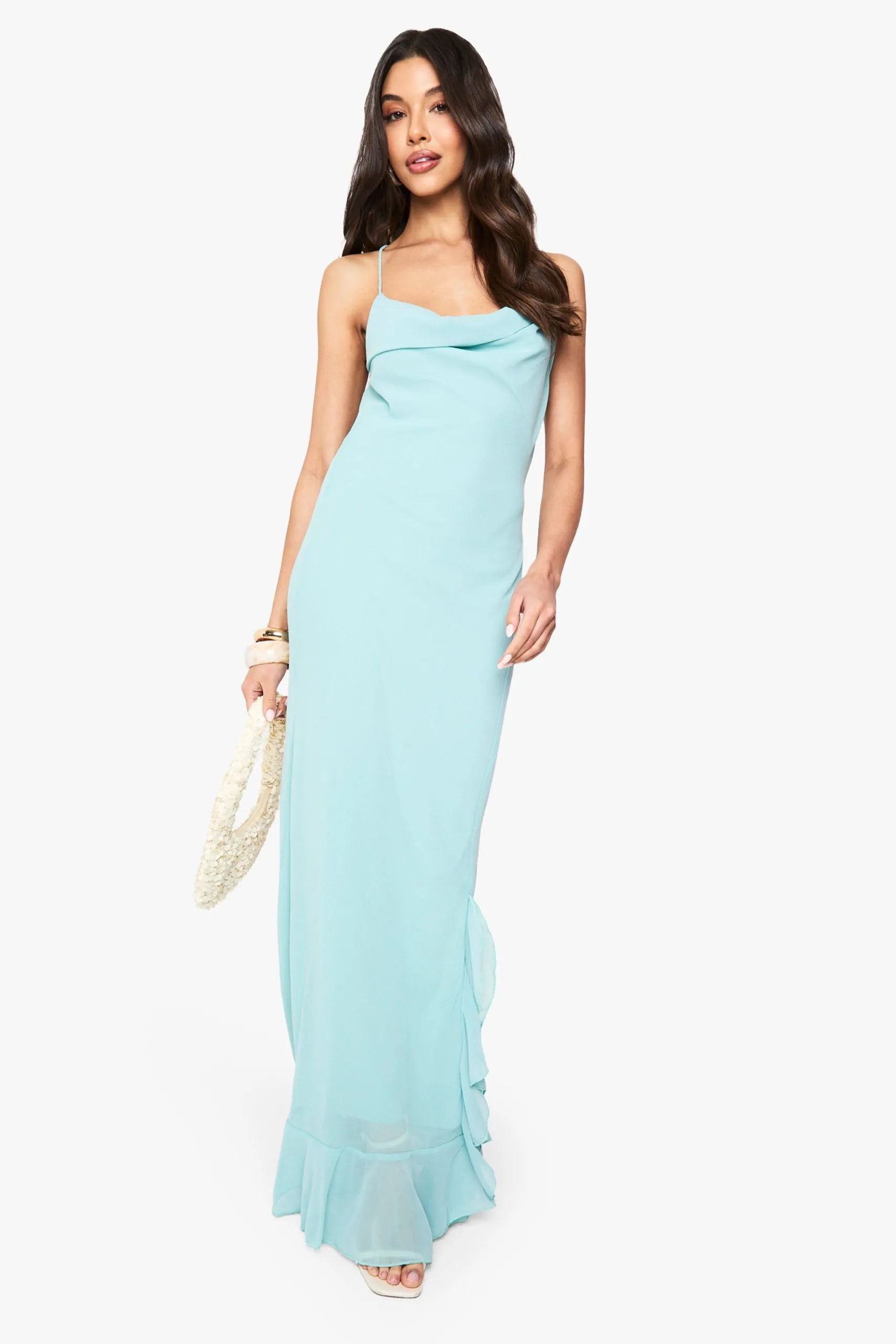 Chiffon Cowl Neck Maxi Dress
