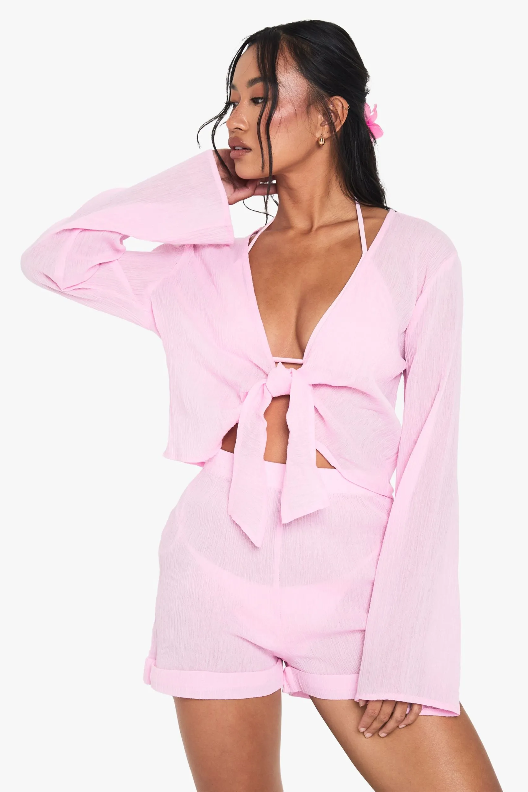 Crinkle Cotton Tie Front Beach Co Ord