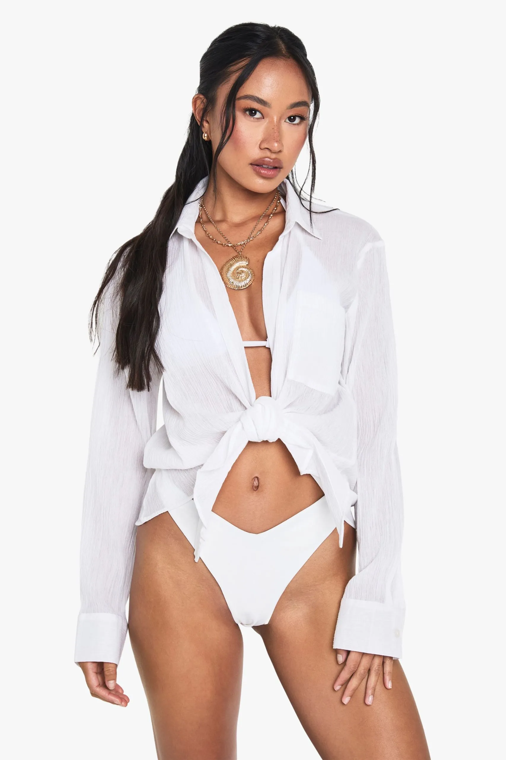 Cheesecloth Tie Front Beach Shirt