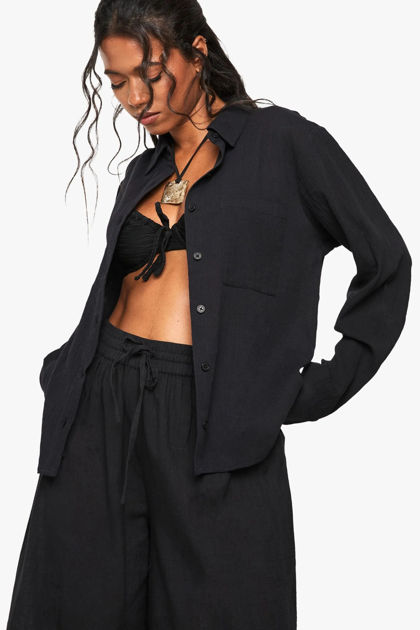 Crinkle Cotton Beach Shirt