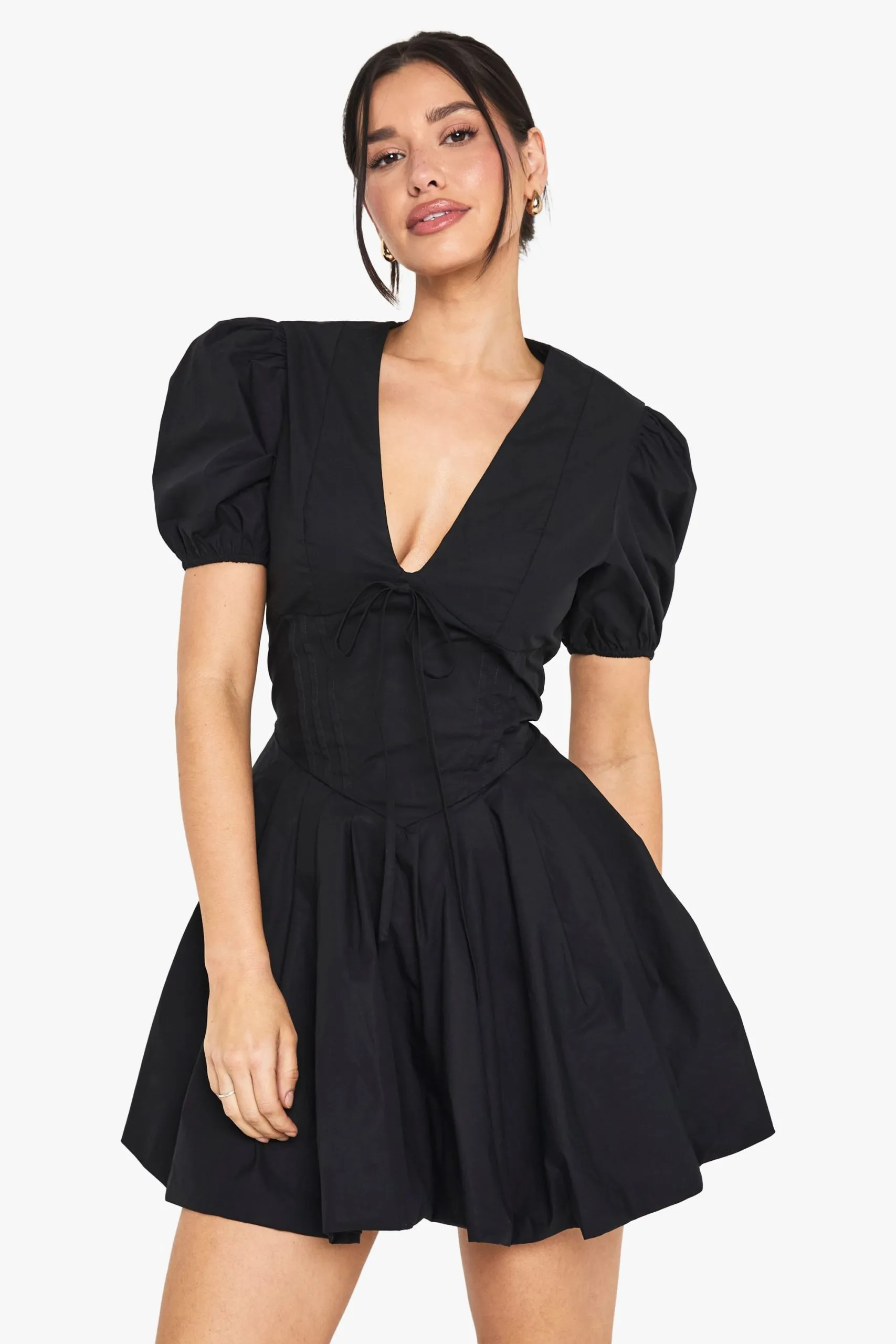 Tall Corset Detail Puff Sleeve Milkmaid Skater Dress