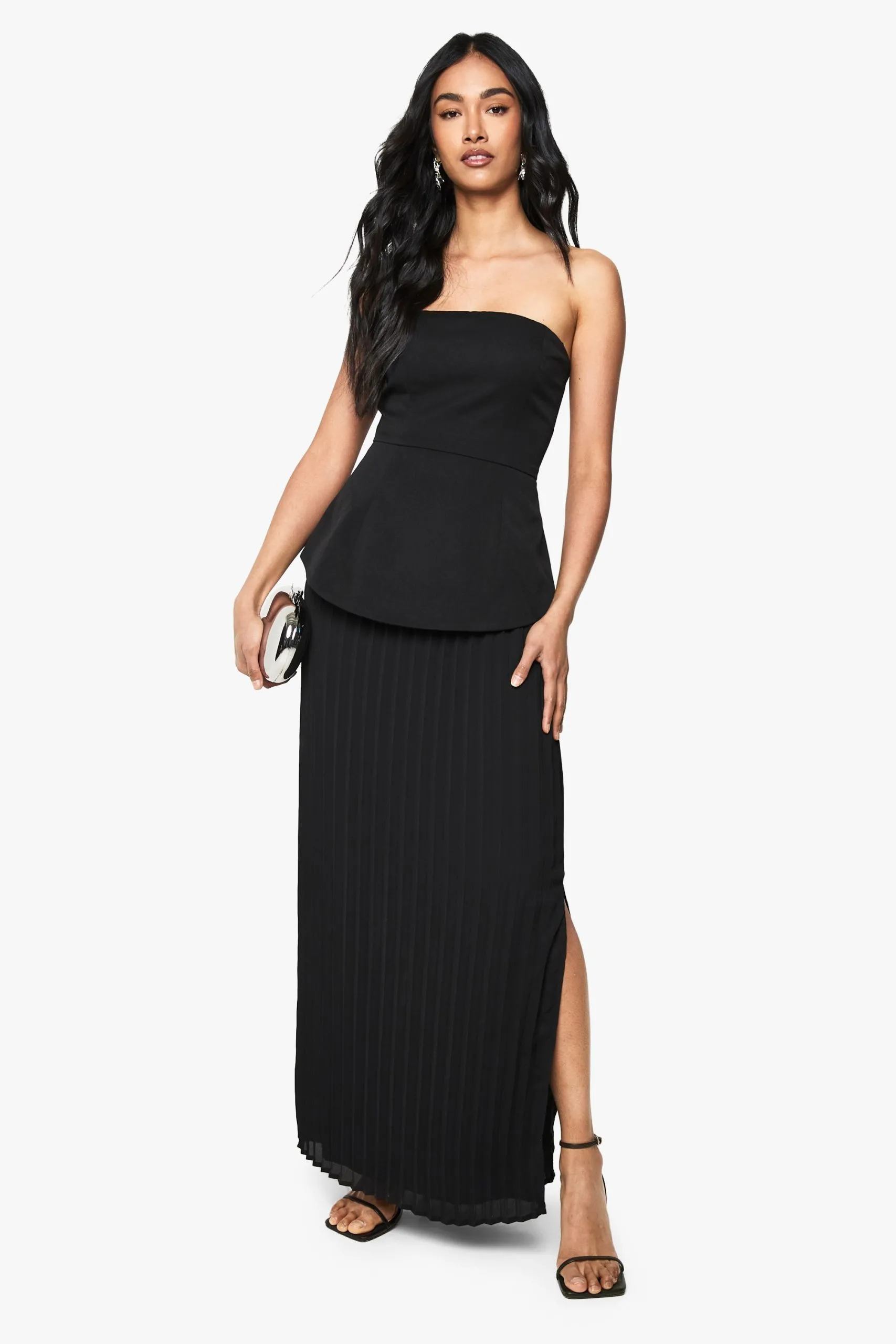 Bandeau Peplum Chiffon Mix Maxi Dress