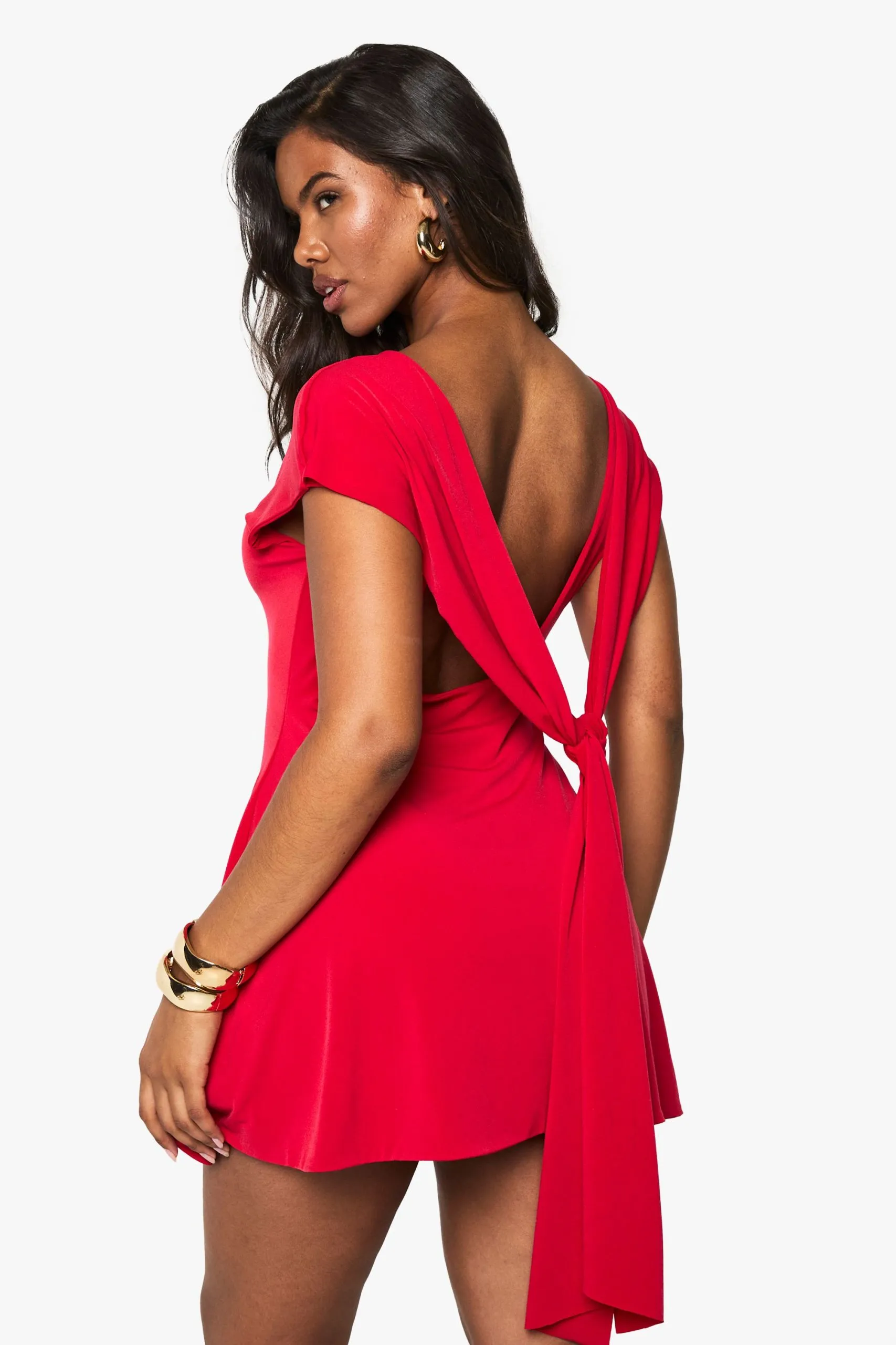 Tie Plunge Back Mini Dress