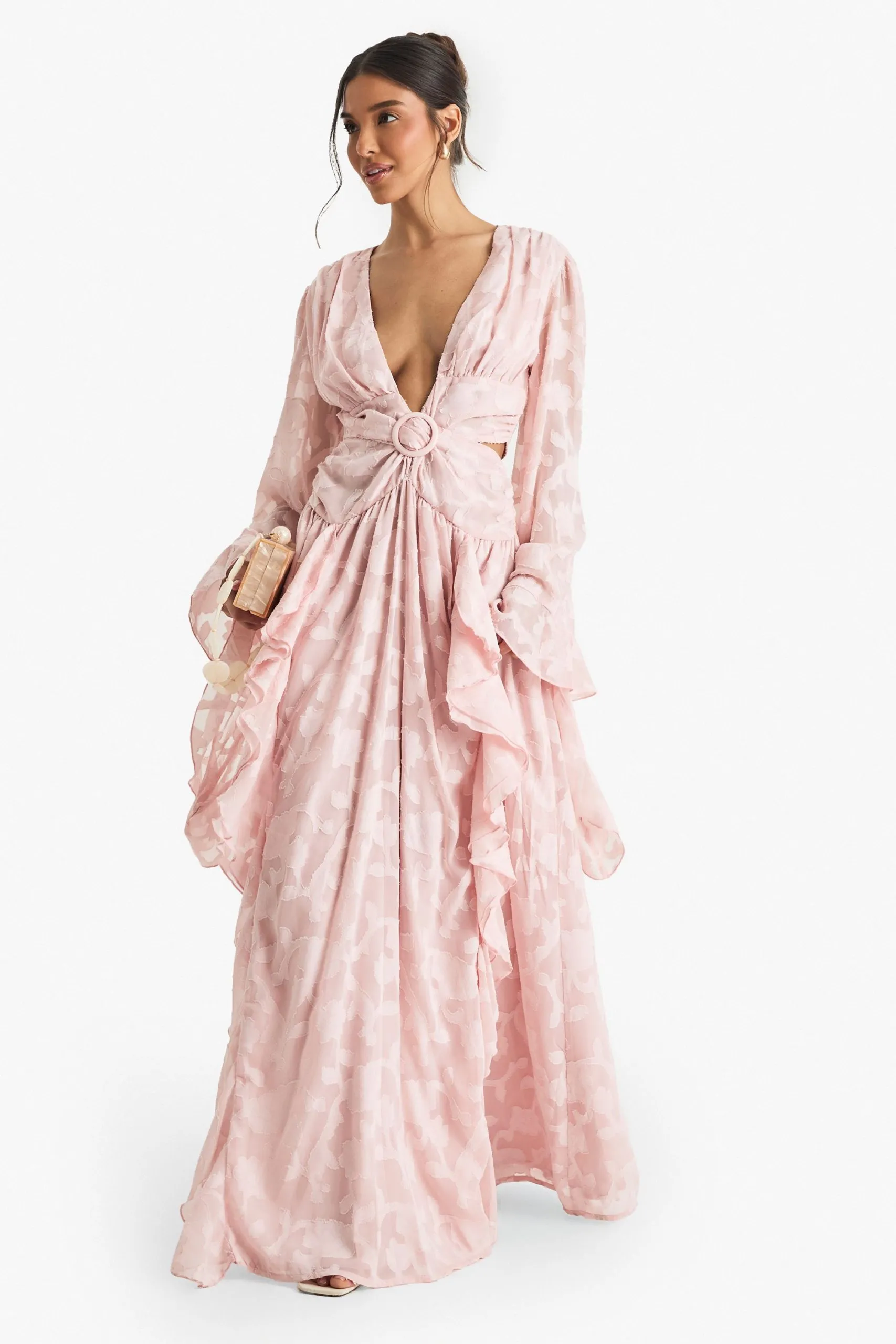 Textured Split Cut Out Maxi Dress