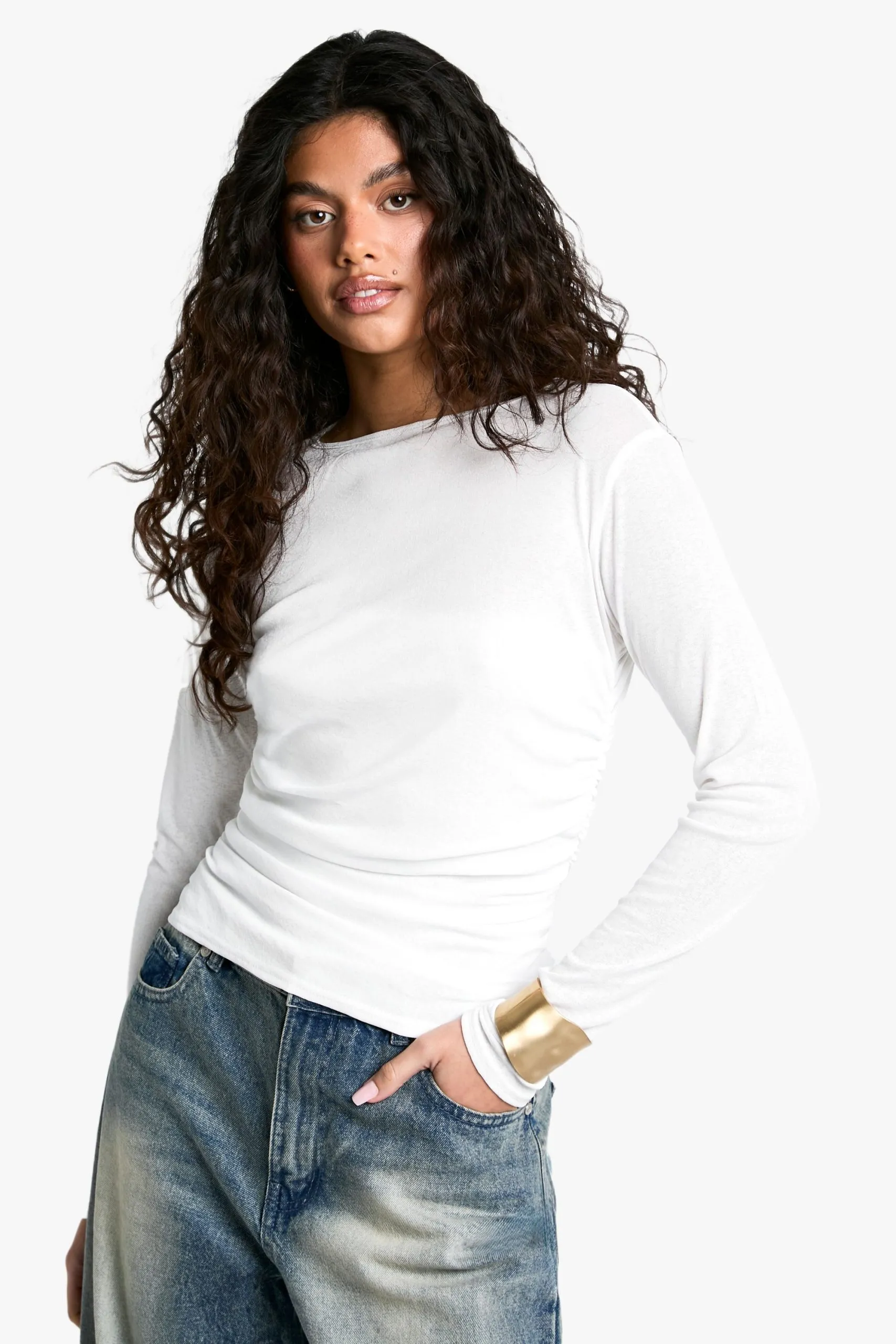 Textured Mesh Ruched Side Top