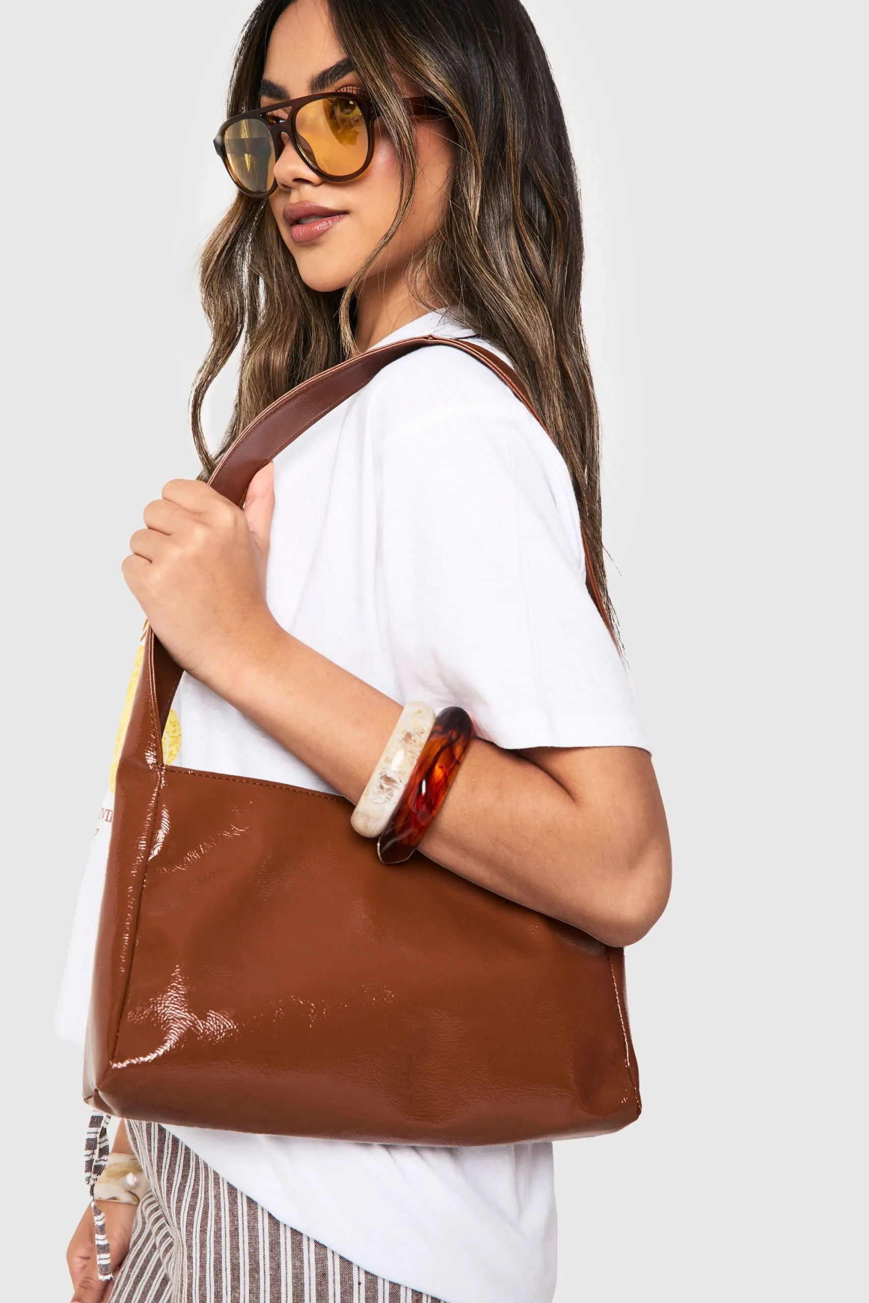 Textured Patent Shoulder Bag
