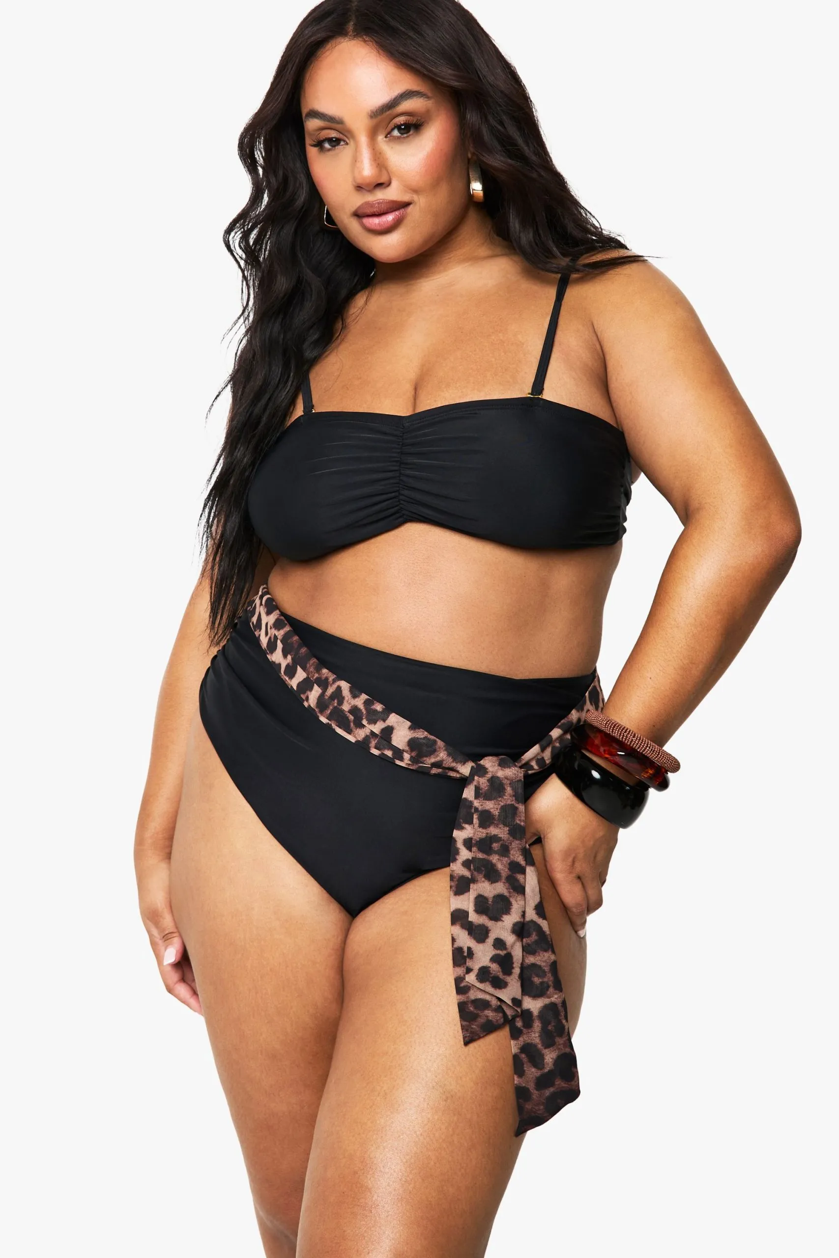 Plus Ruched Removeable Strap Bandeau Bikini Top