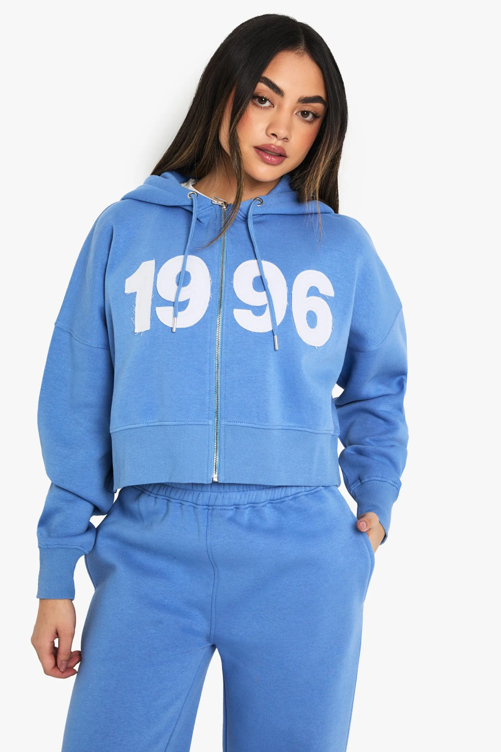 1996 Self Fabric Applique Cropped Hoodie
