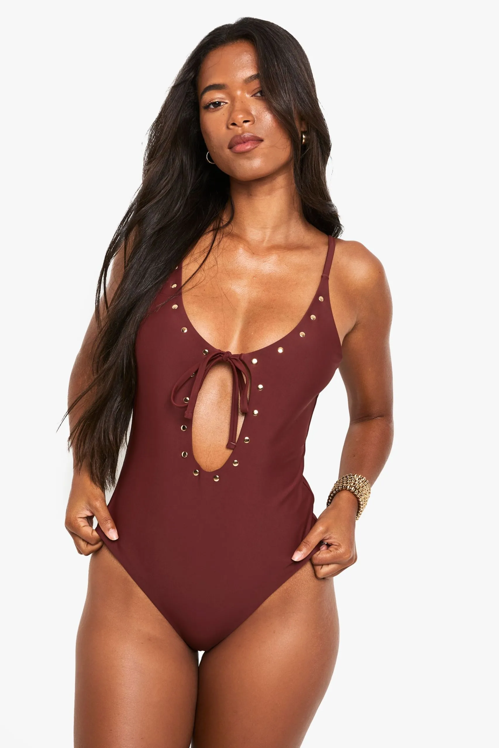 Cut Out Studded Swimsuit